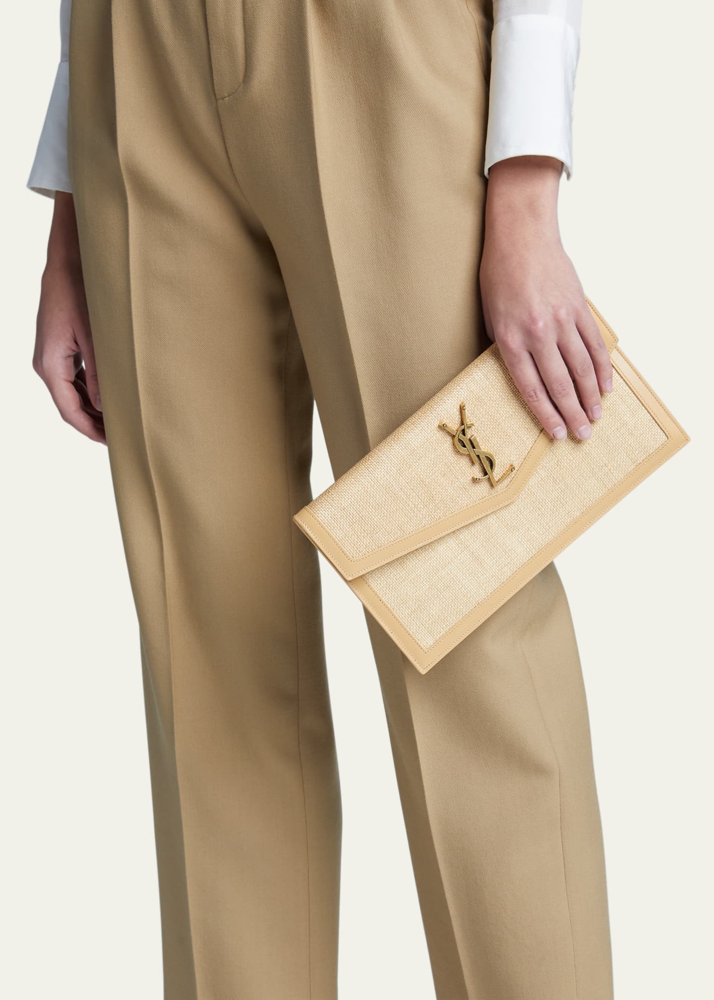 Uptown Micro Raffia/Leather Envelope Flap Pouch Wallet