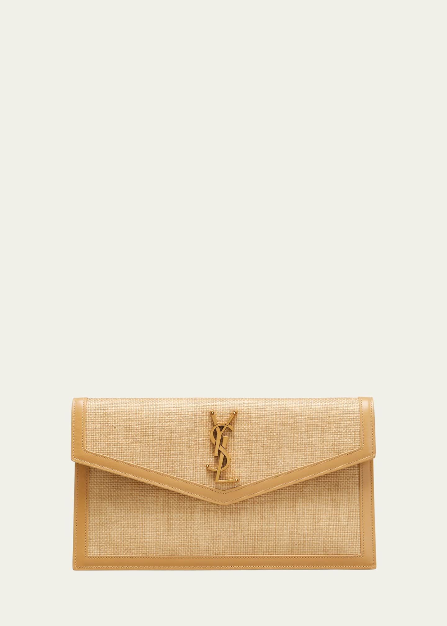 Uptown Micro Raffia/Leather Envelope Flap Pouch Wallet