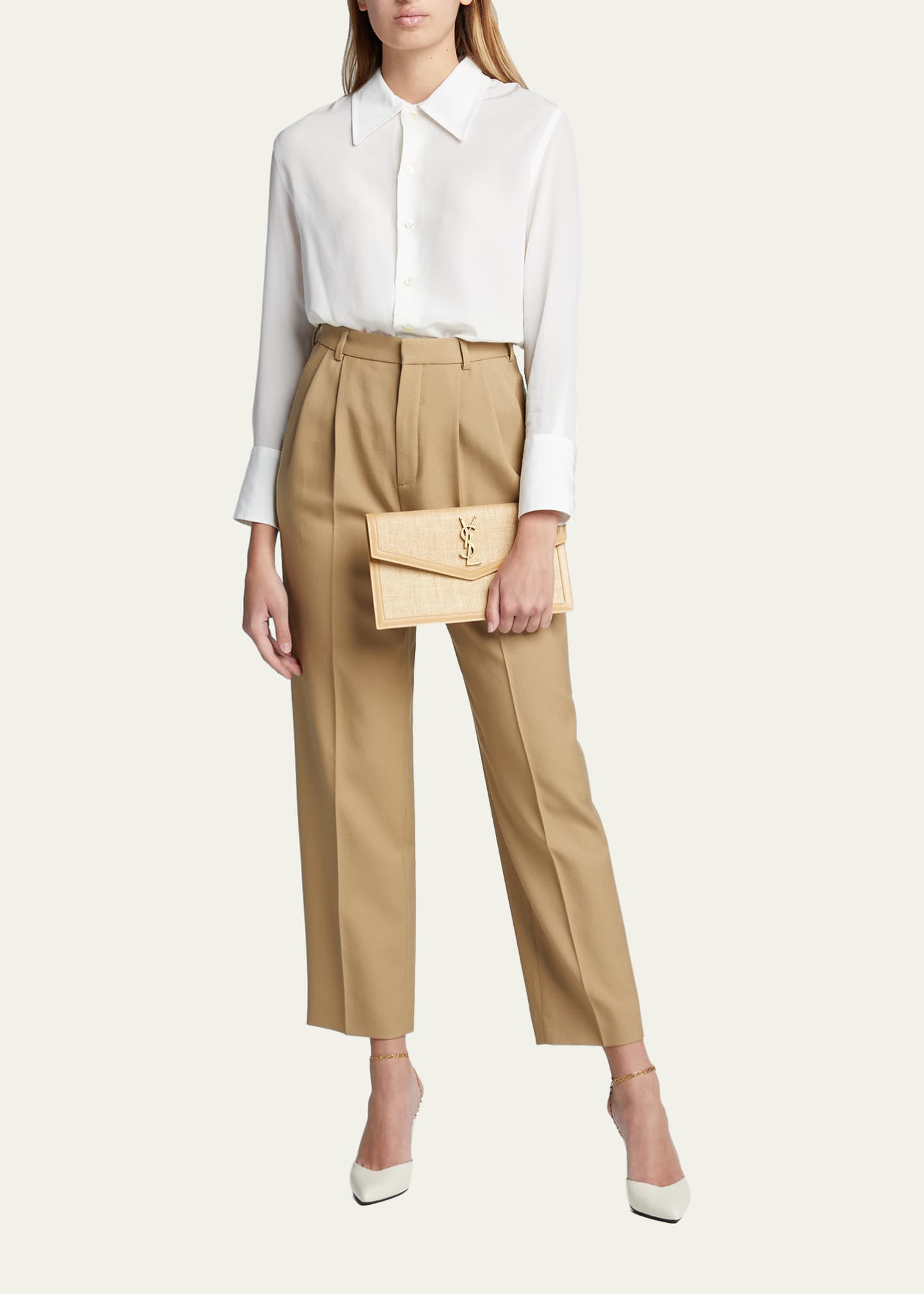 Uptown Micro Raffia/Leather Envelope Flap Pouch Wallet