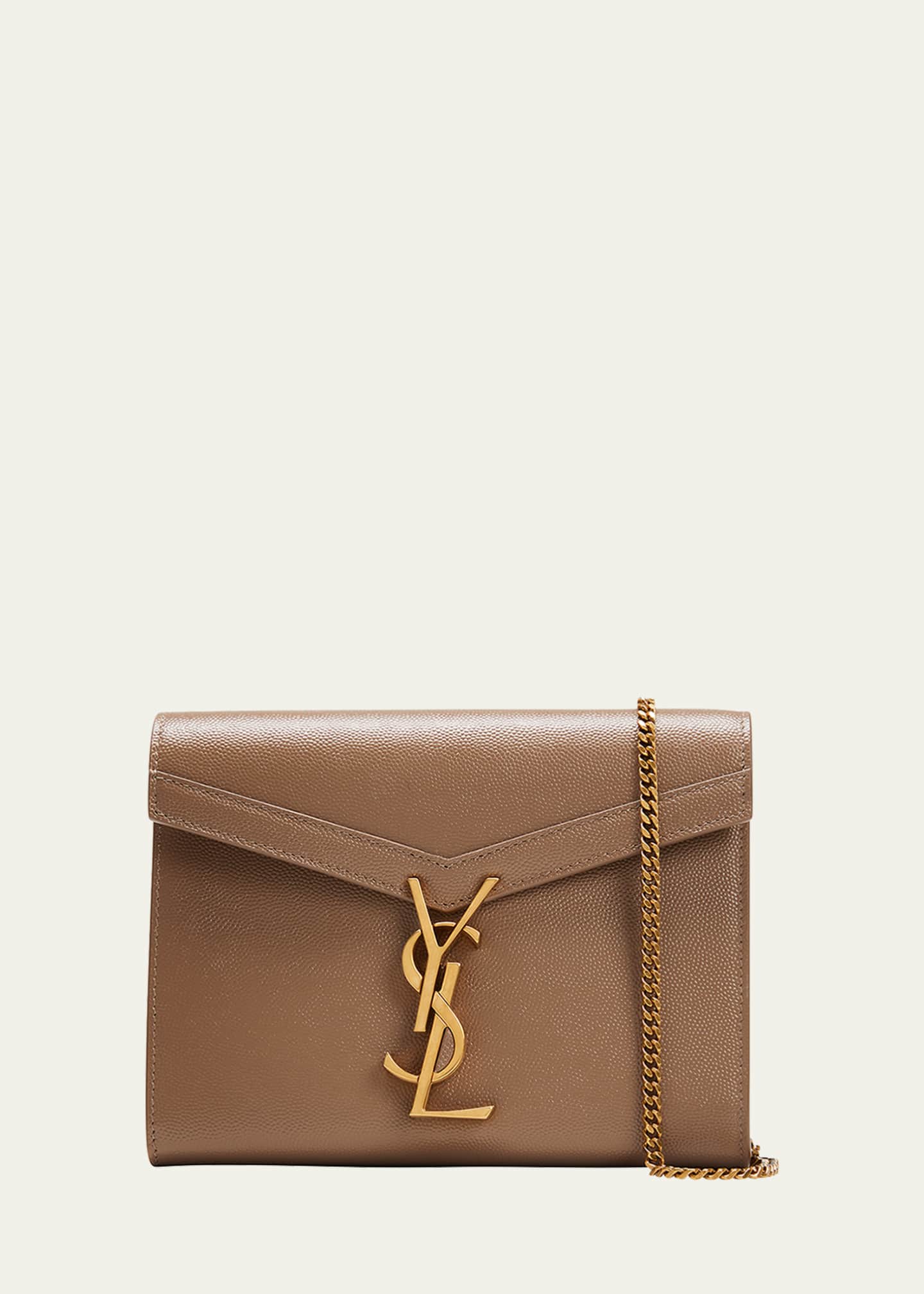 Saint Laurent Cassandra Mini YSL Wallet on Chain in Grained Leather