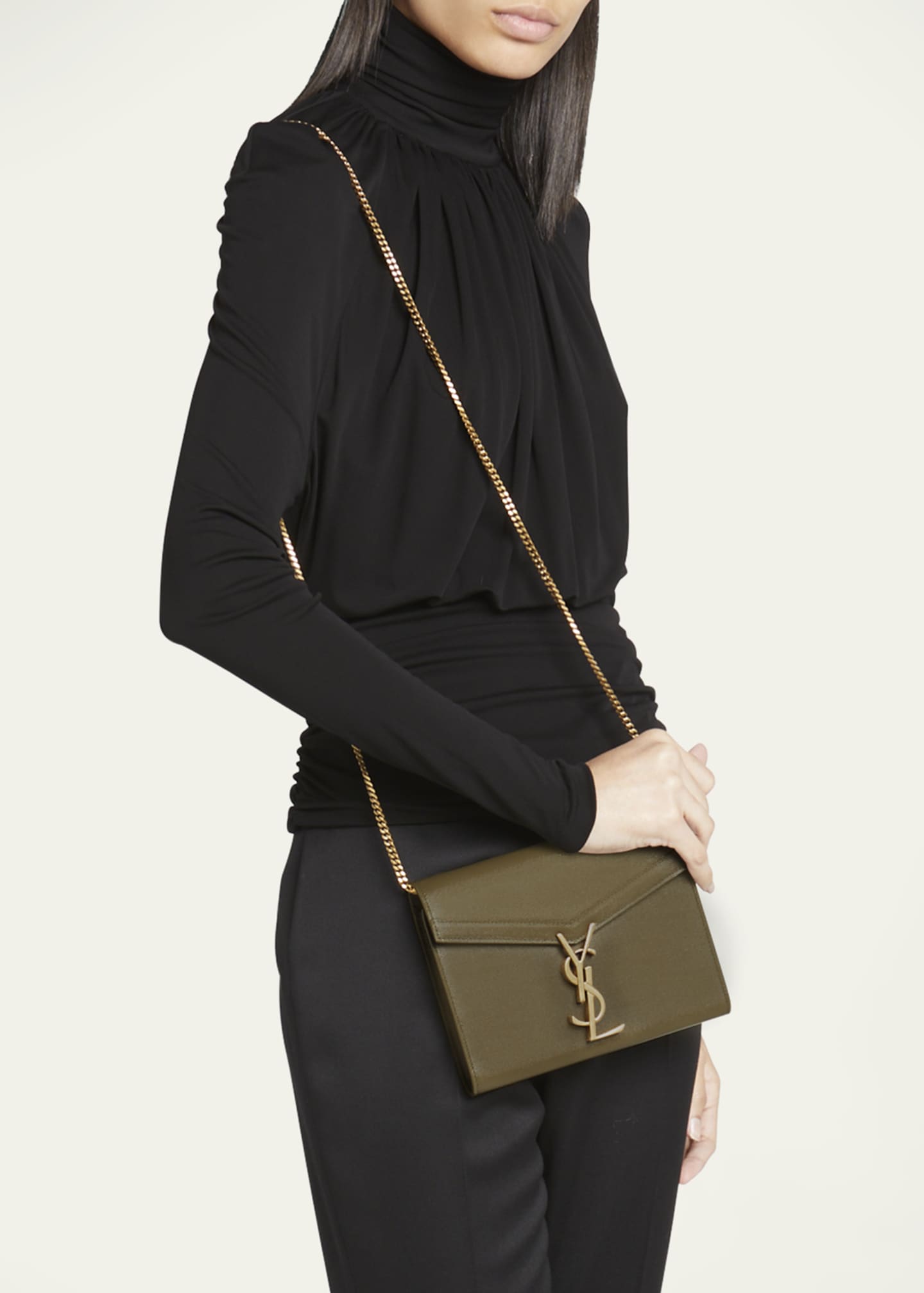 Saint Laurent Cassandra Mini YSL Wallet on Chain in Grained Leather Bergdorf Goodman