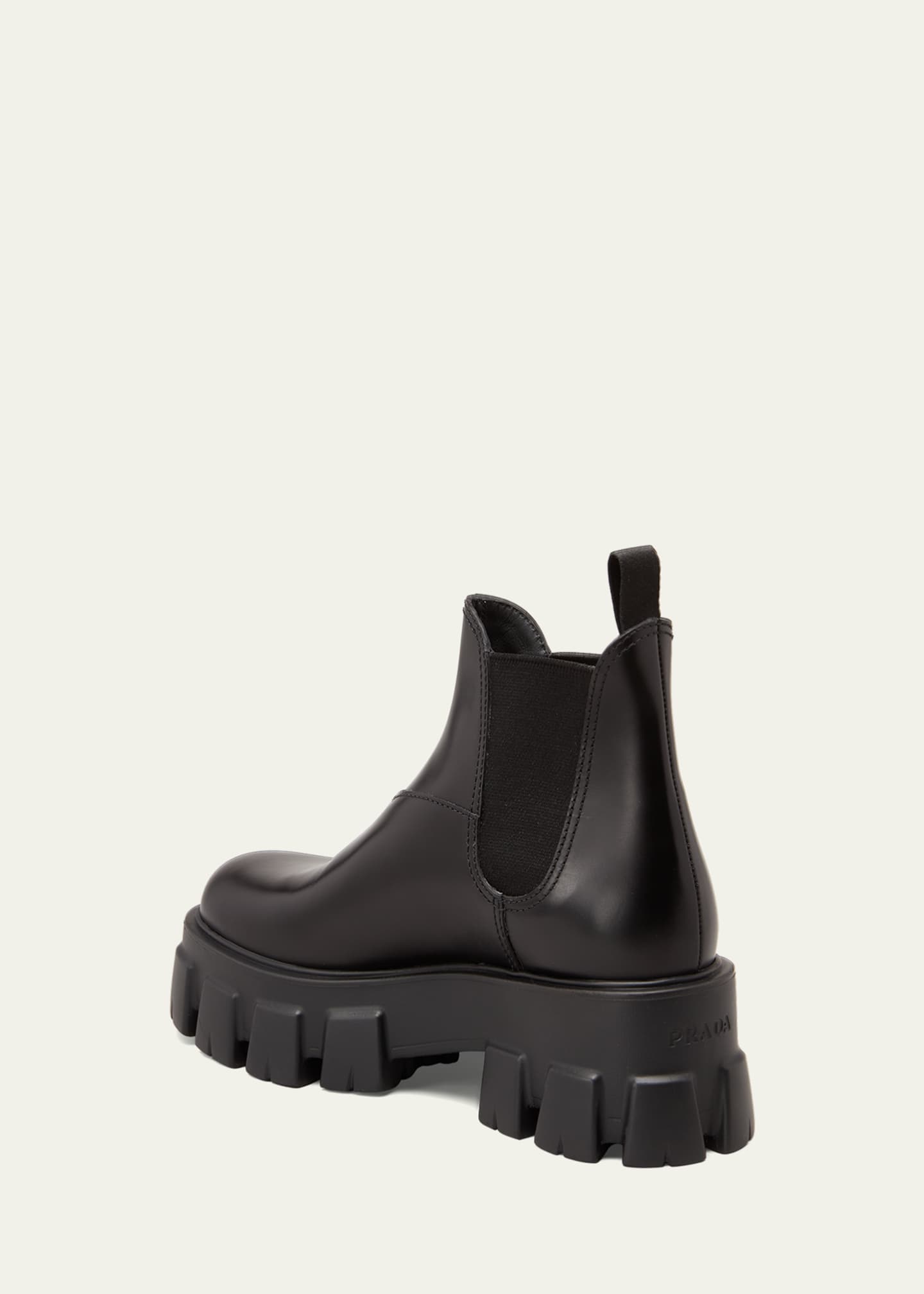 Prada Monolith Leather Lug-Sole Chelsea Booties - Bergdorf Goodman