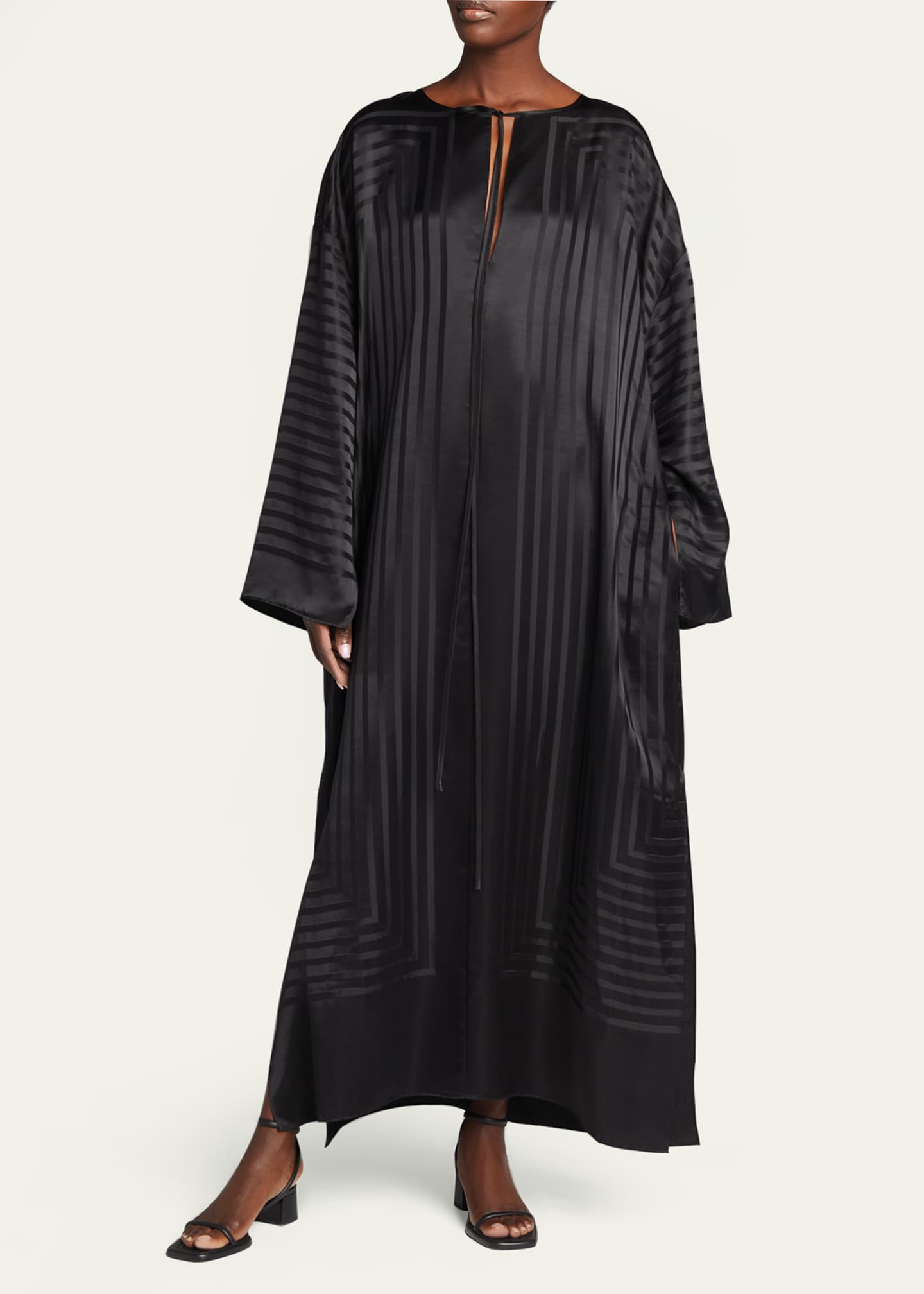 Toteme Long-Sleeve Monogram Silk Caftan Dress - Bergdorf Goodman
