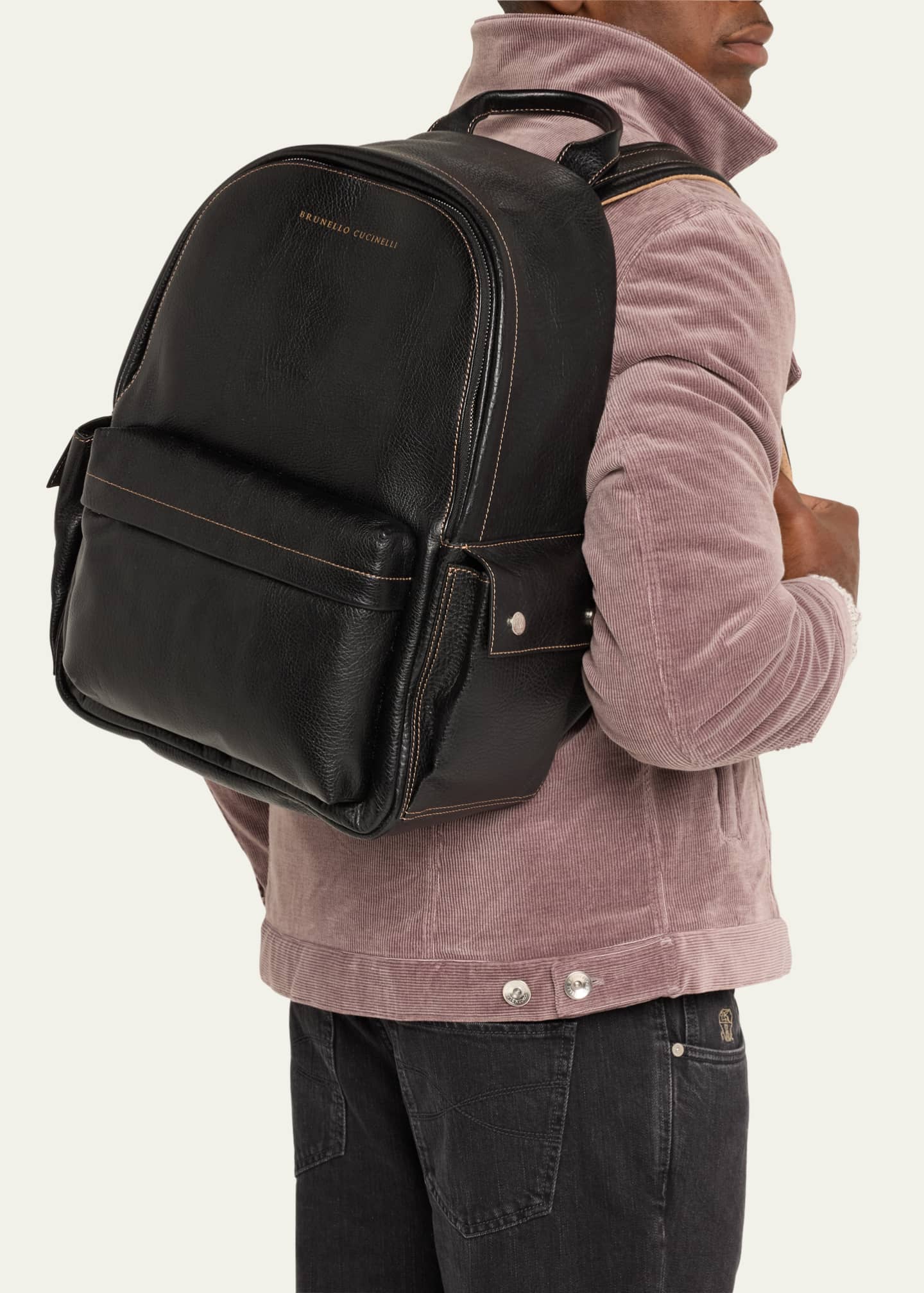 Moss | Men's Black Grained Leather Backpack