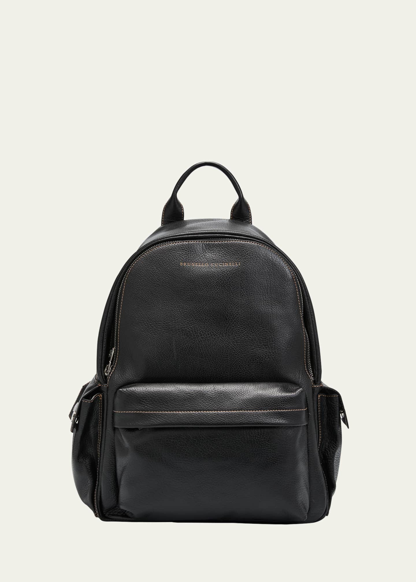 Moss | Men's Black Grained Leather Backpack