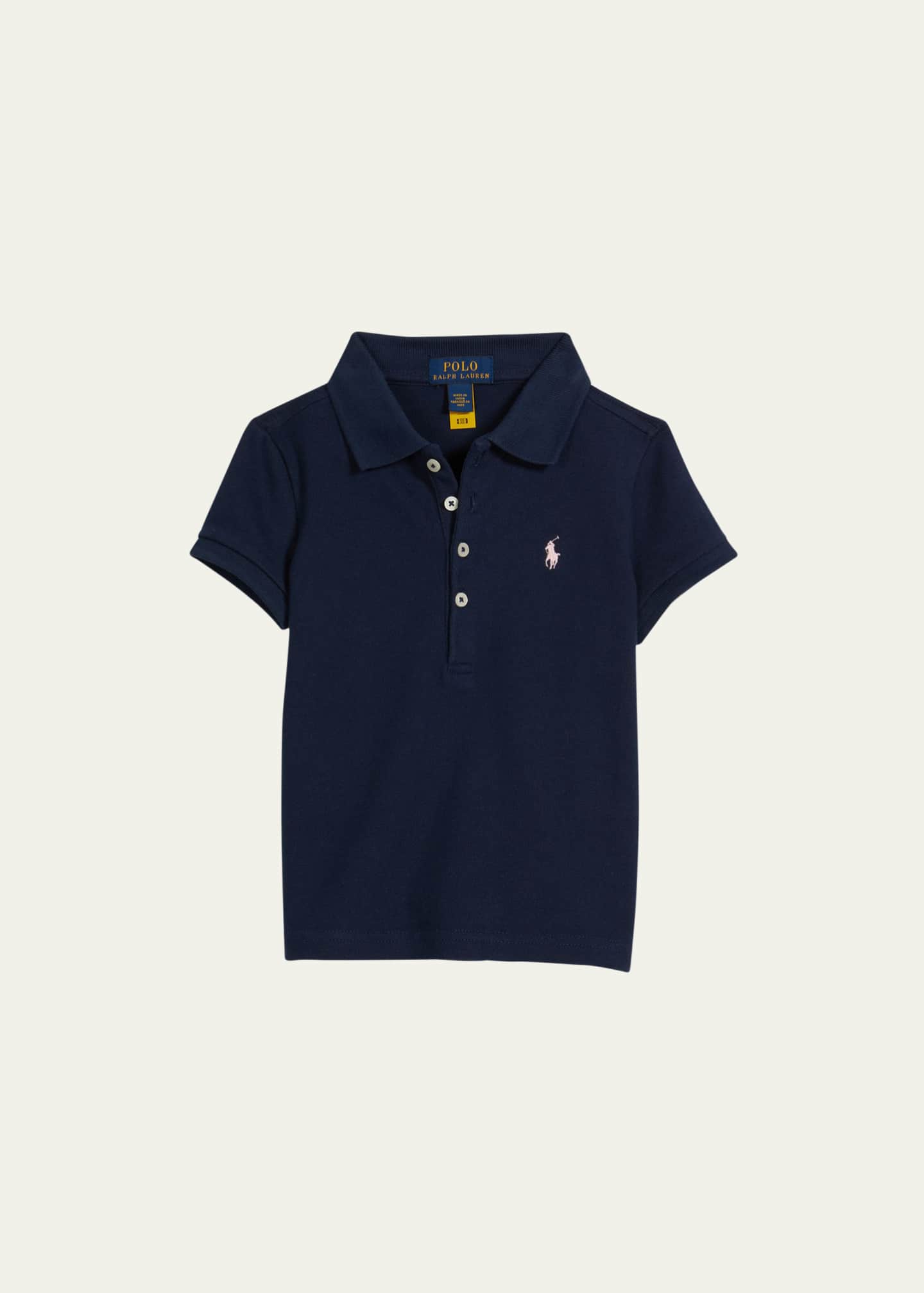 Ralph Lauren Childrenswear Girl's Logo Embroidered Short-Sleeve Polo Shirt, Size 2-4 Image 1 of 2
