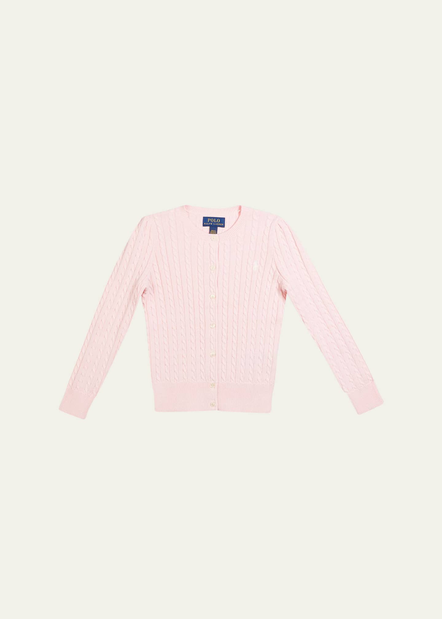 Ralph Lauren Childrenswear Girl's Cable-Knit Cotton Ribbed Cardigan, Size 2-6X Image 1 of 2