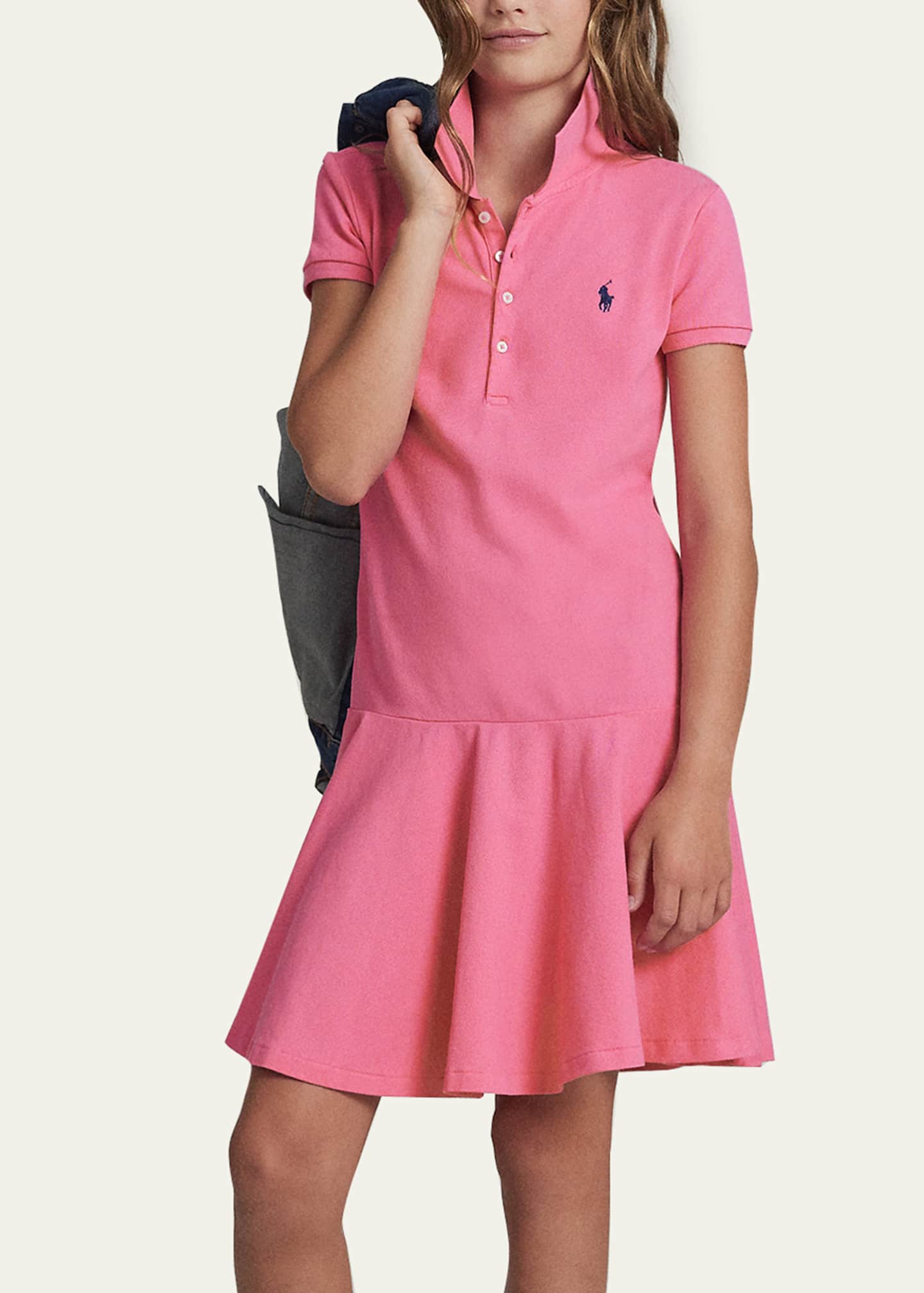 Ralph Lauren Childrenswear Girl's Stretch Cotton Mesh Polo Dress, Size 2-6X Image 4 of 5