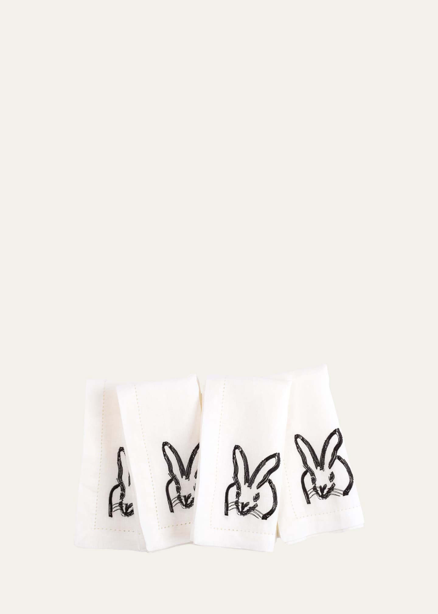 Hunt Slonem Black Painted Bunny Embroidered Linen Dinner Napkin, 20"Sq.