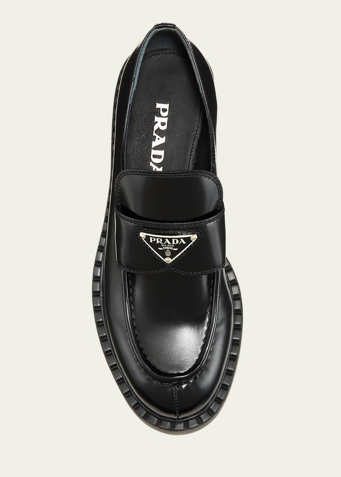 Prada Leather Triangle Logo Loafers - Bergdorf Goodman