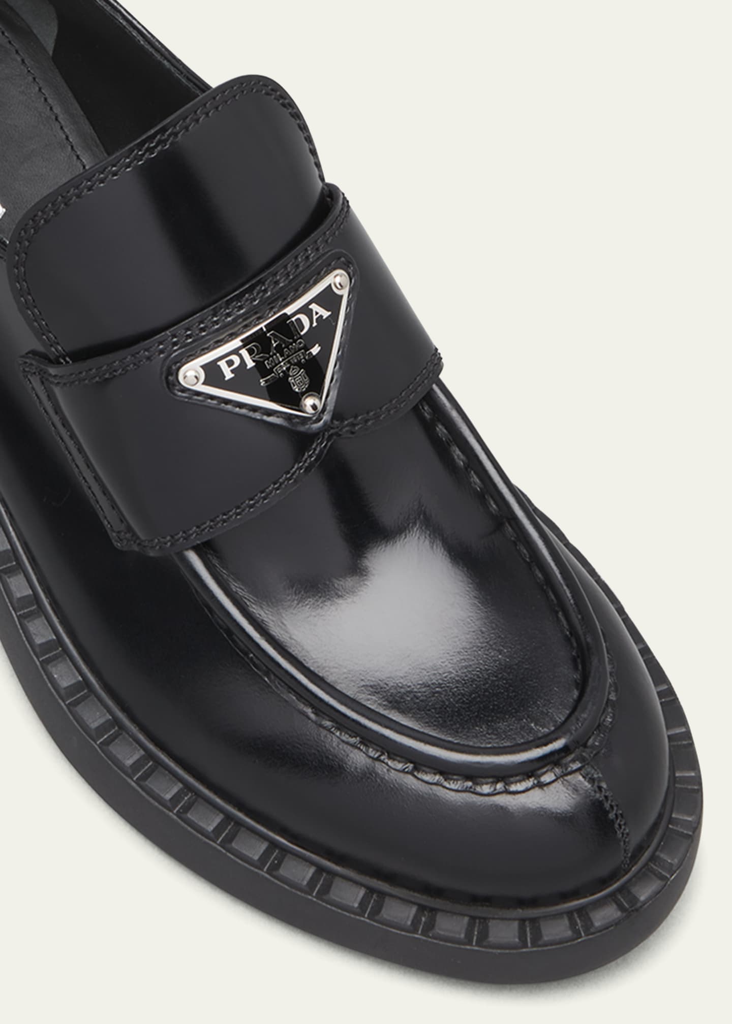 Prada Leather Triangle Logo Loafers - Bergdorf Goodman