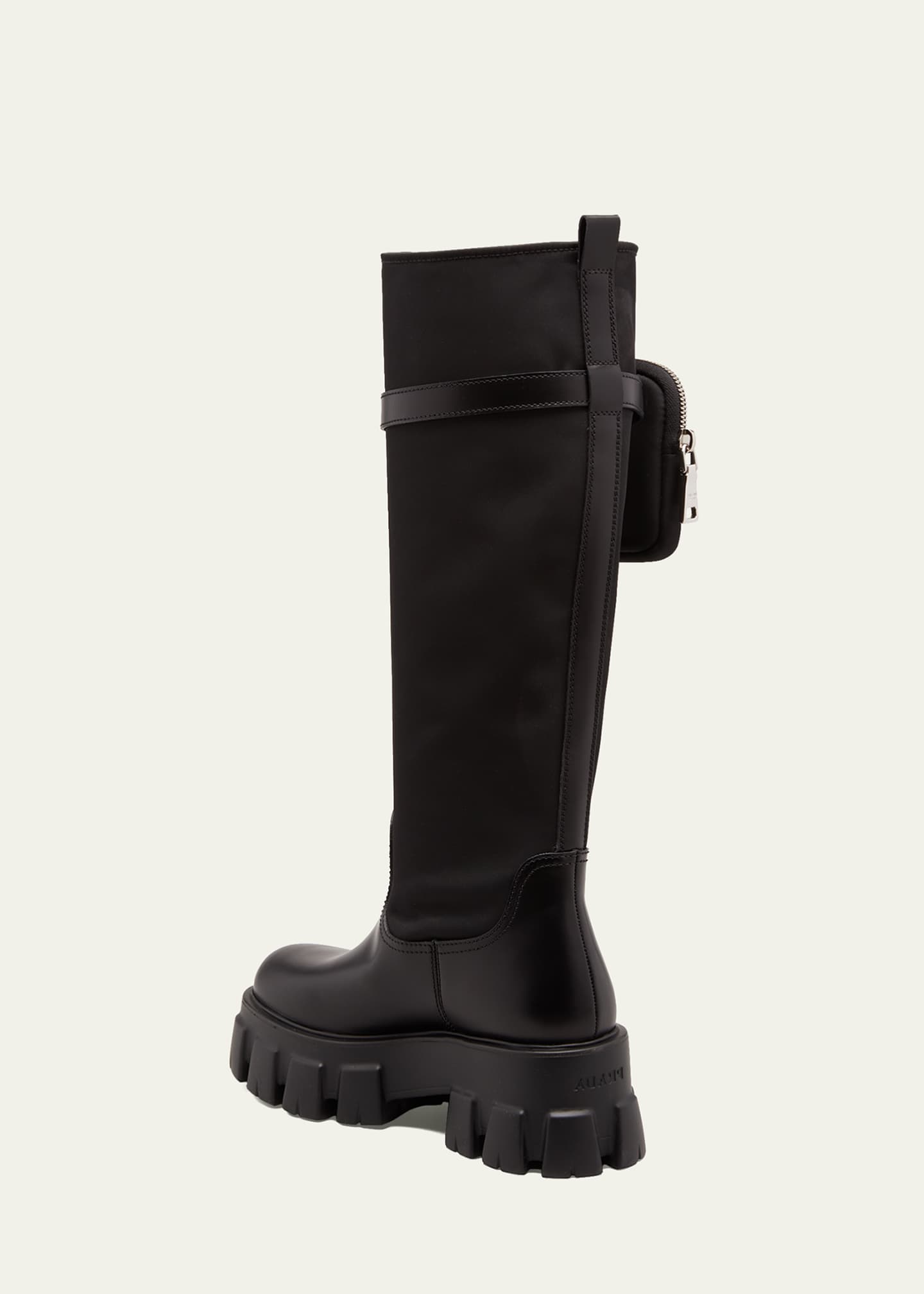 Prada Monolith Nylon Zip Pocket Platform Riding Boots