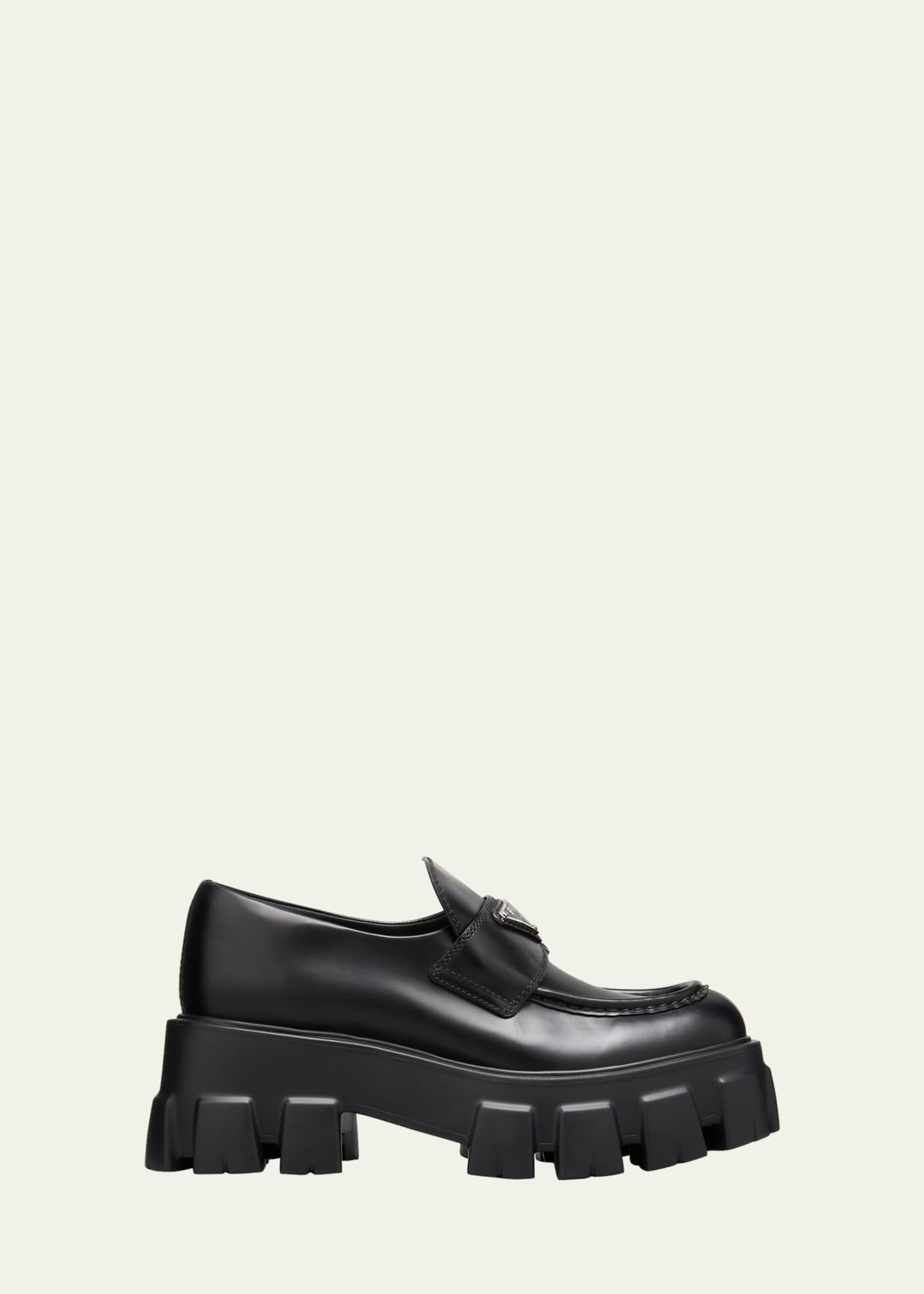 Prada Monolith Leather Logo Platform Loafers - Bergdorf Goodman