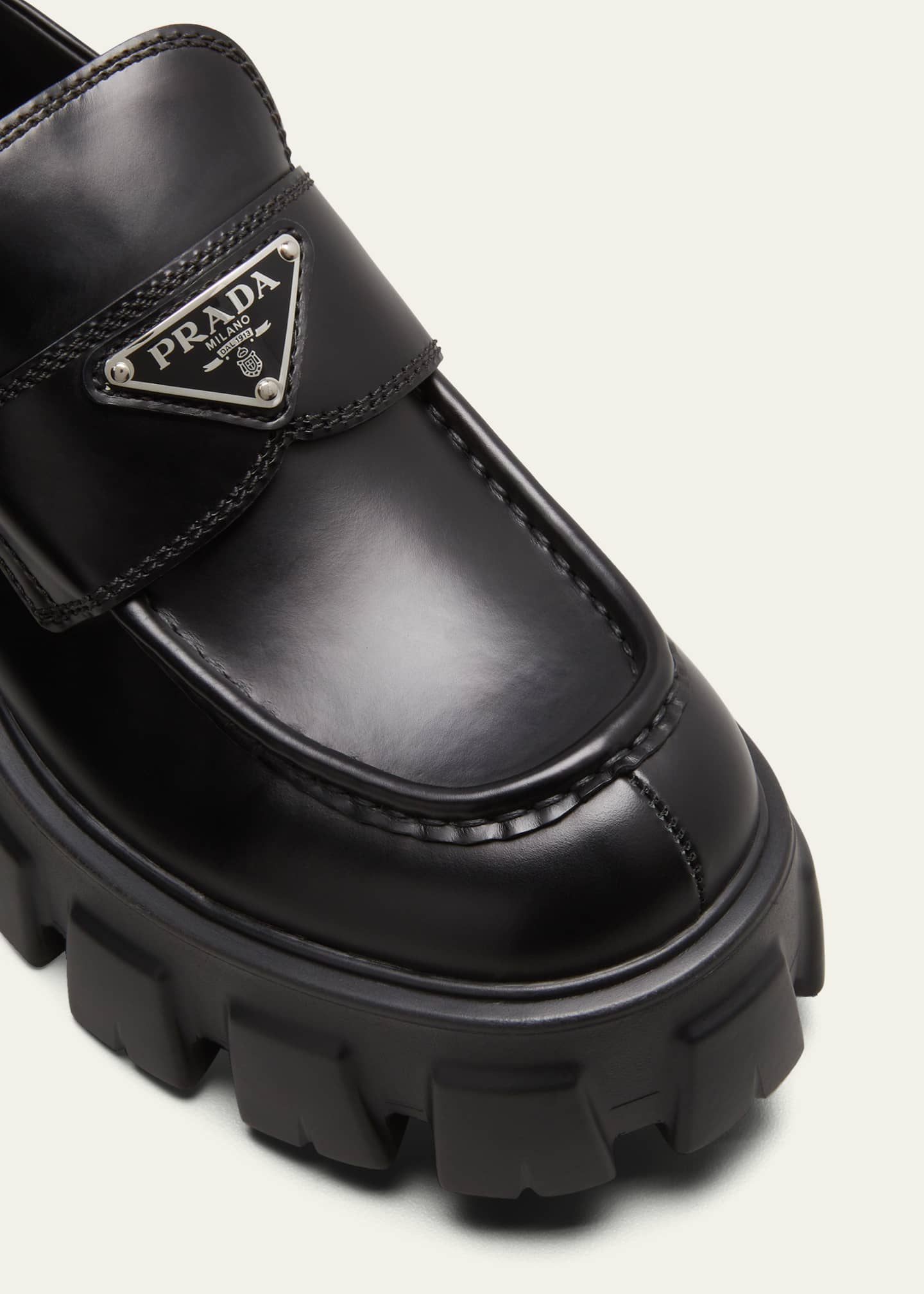 Prada Monolith Leather Logo Platform Loafers - Bergdorf Goodman