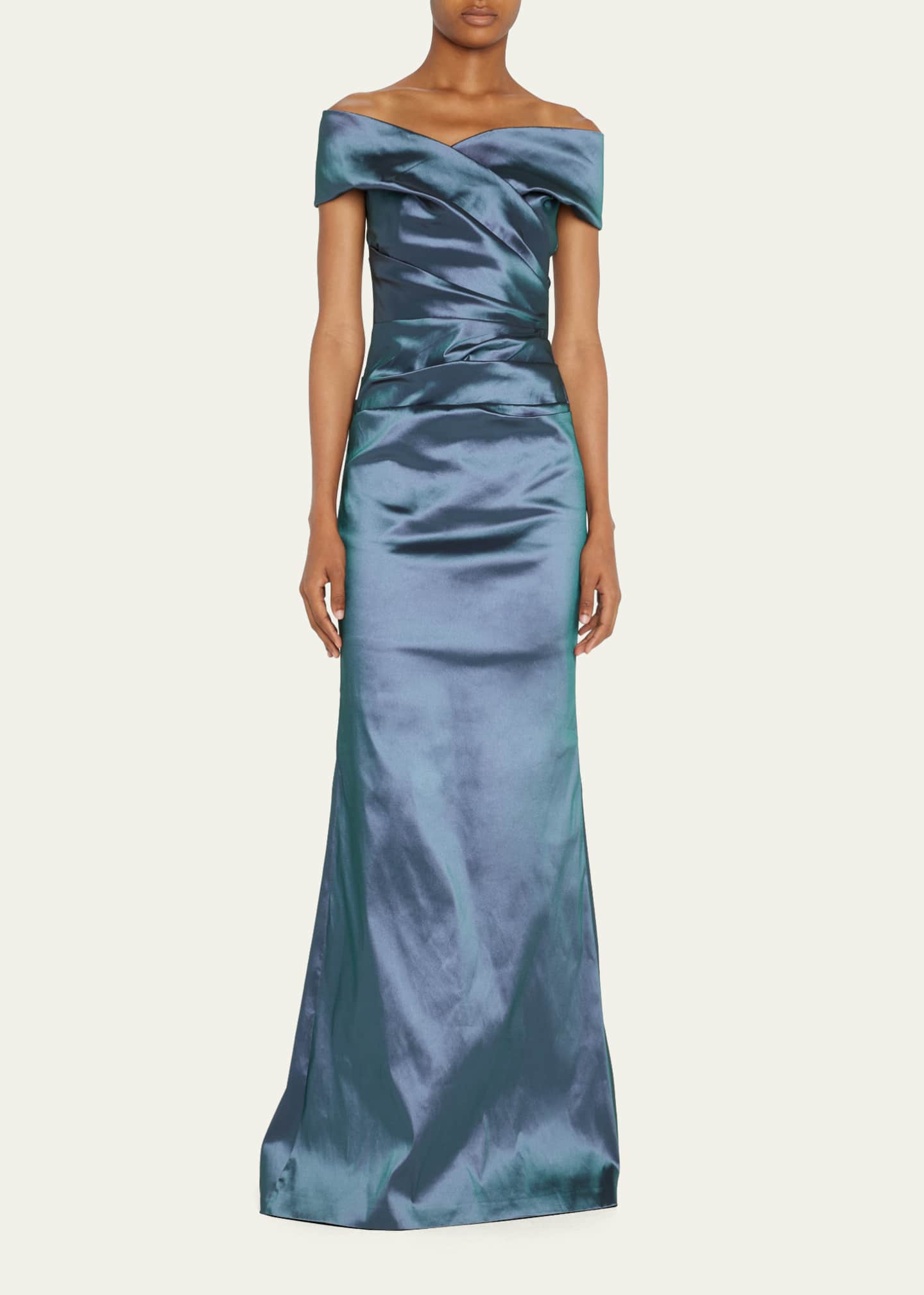 Rickie Freeman for Teri Jon Off-Shoulder Ruched Taffeta Gown Image 2 of 5