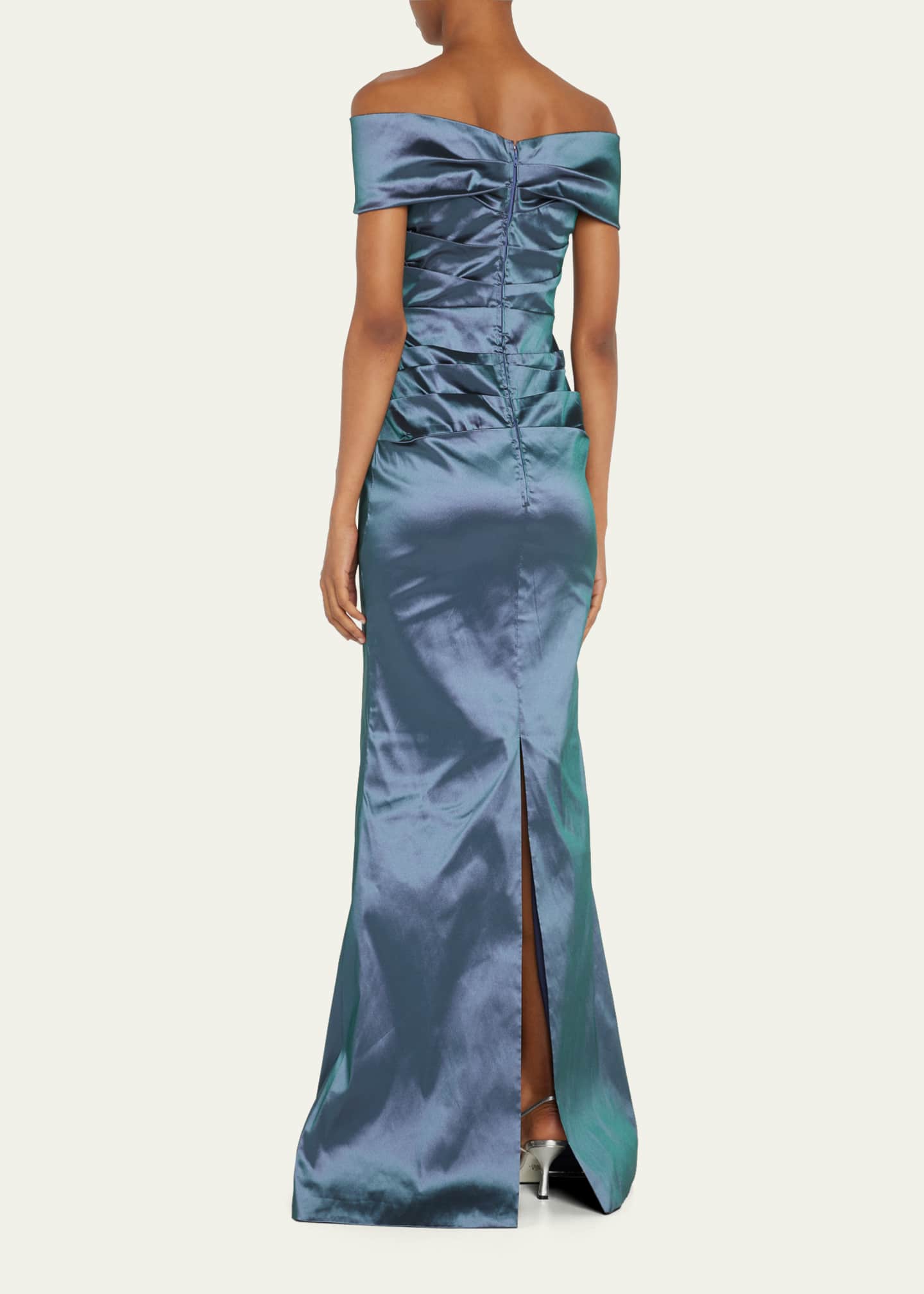 Rickie Freeman for Teri Jon Off-Shoulder Ruched Taffeta Gown Image 3 of 5