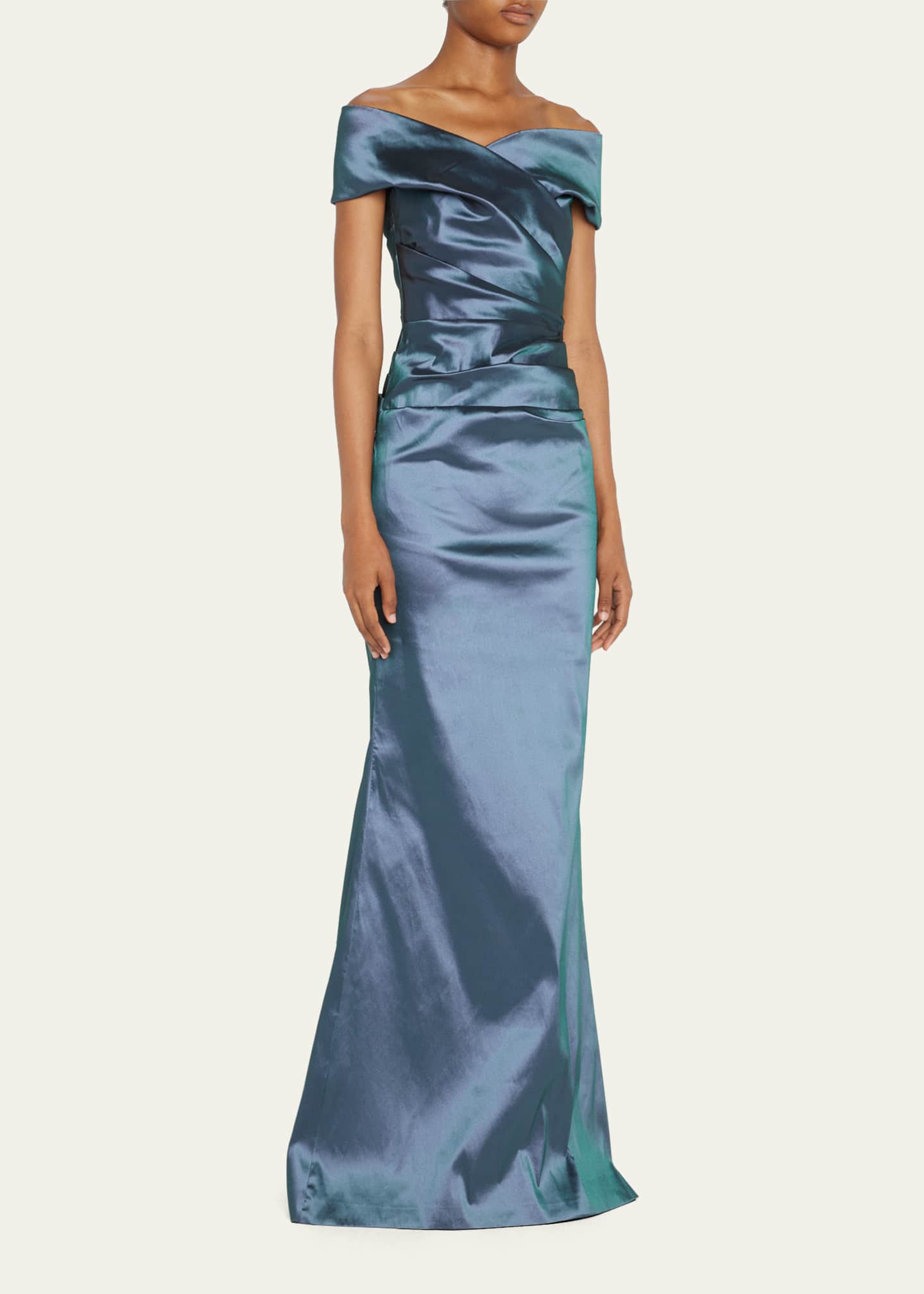 Rickie Freeman for Teri Jon Off-Shoulder Ruched Taffeta Gown Image 4 of 5