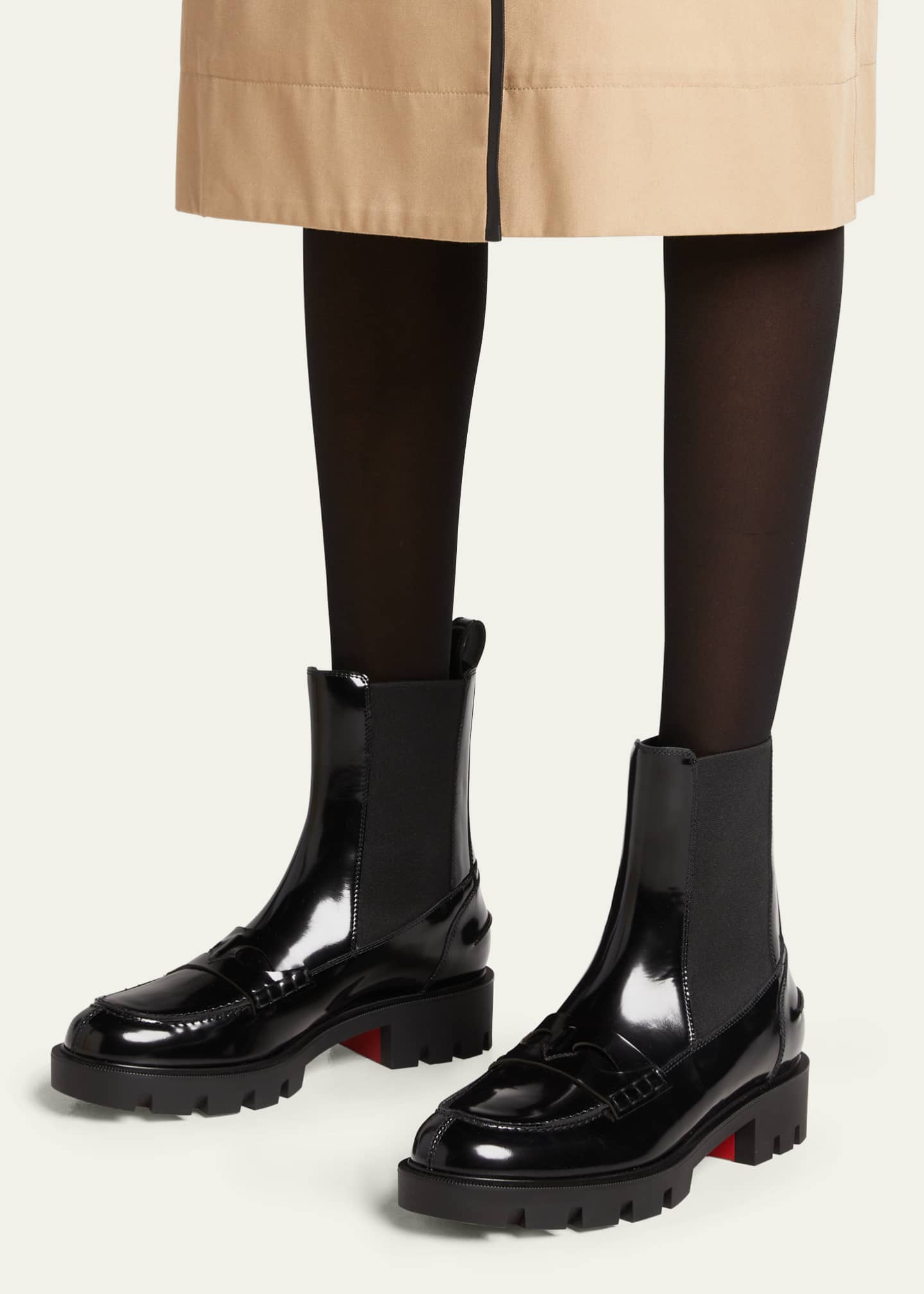 macadamia calfskin red sole biker platform booties