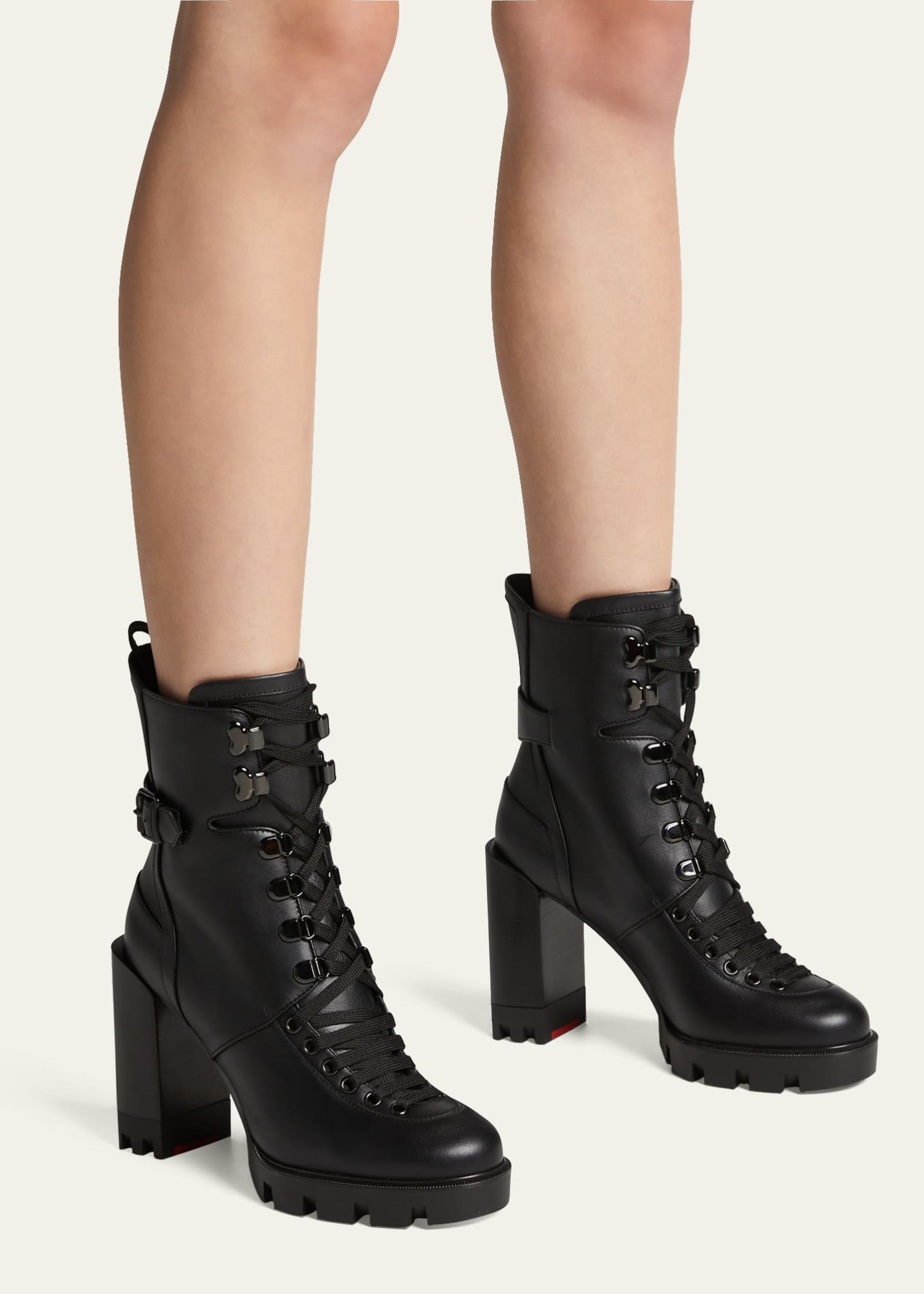 macadamia calfskin red sole biker platform booties