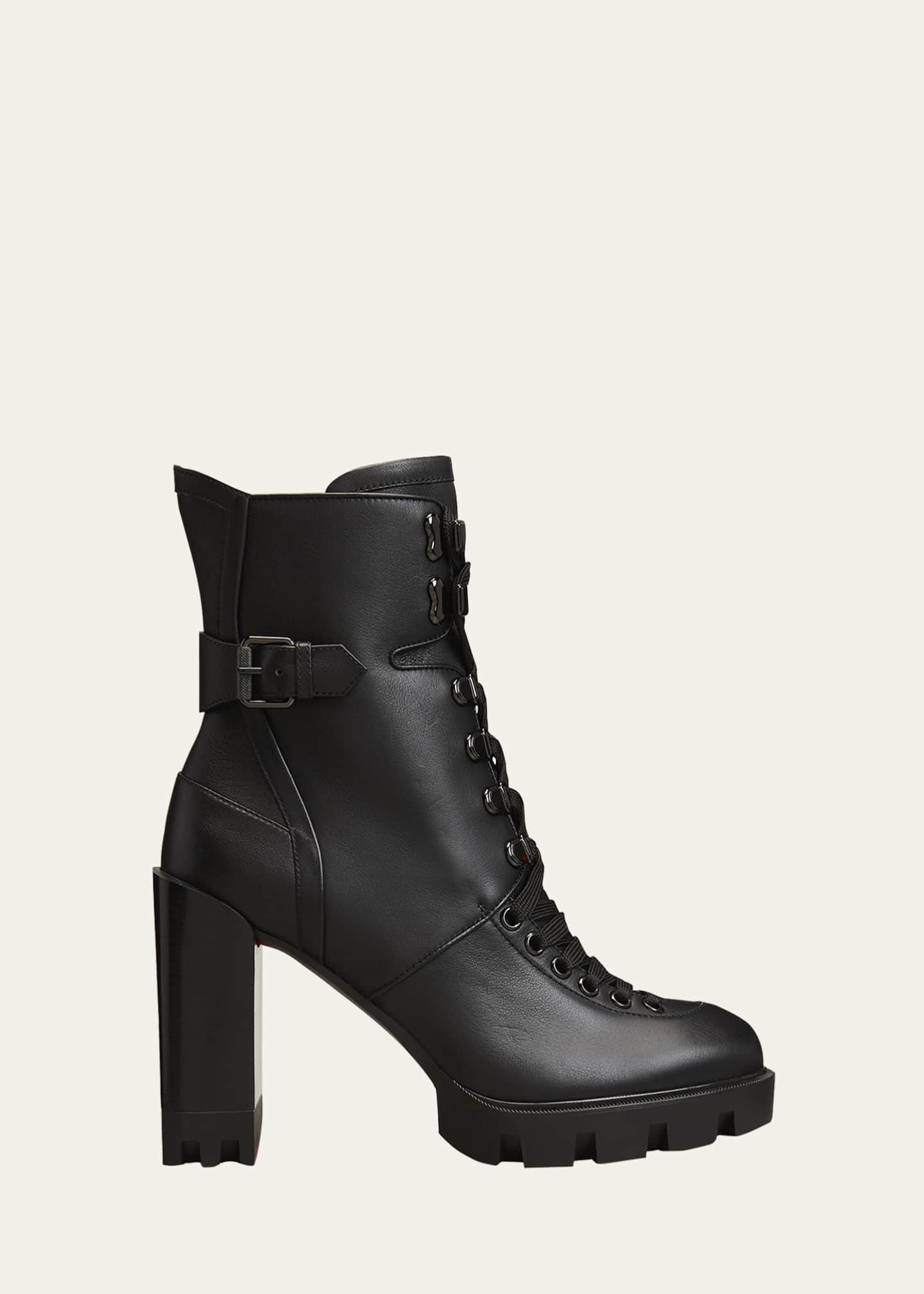 macadamia calfskin red sole biker platform booties
