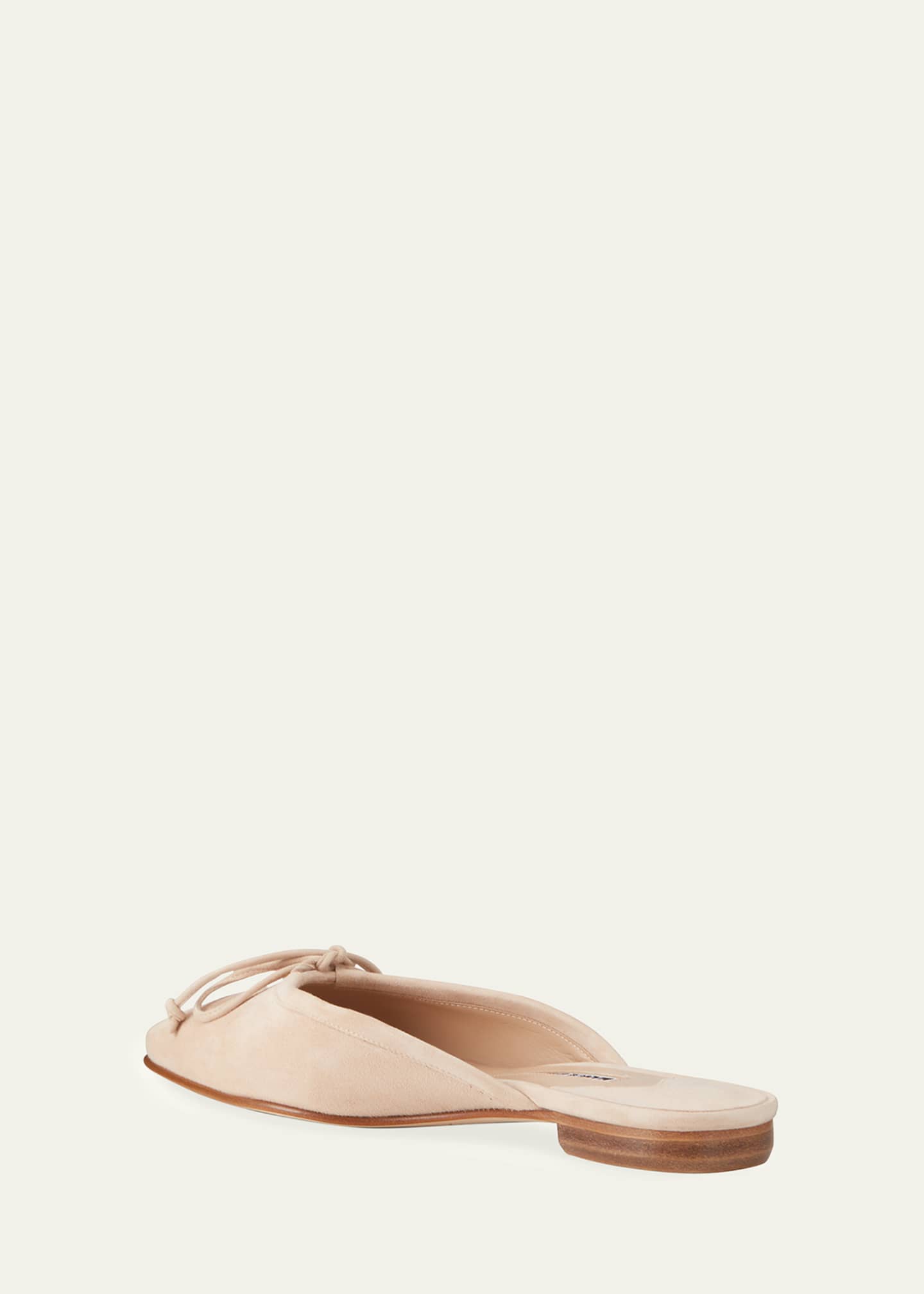 Manolo Blahnik Ballerimu Suede Bow Ballerina Flat Mules, Nude Image 2 of 3