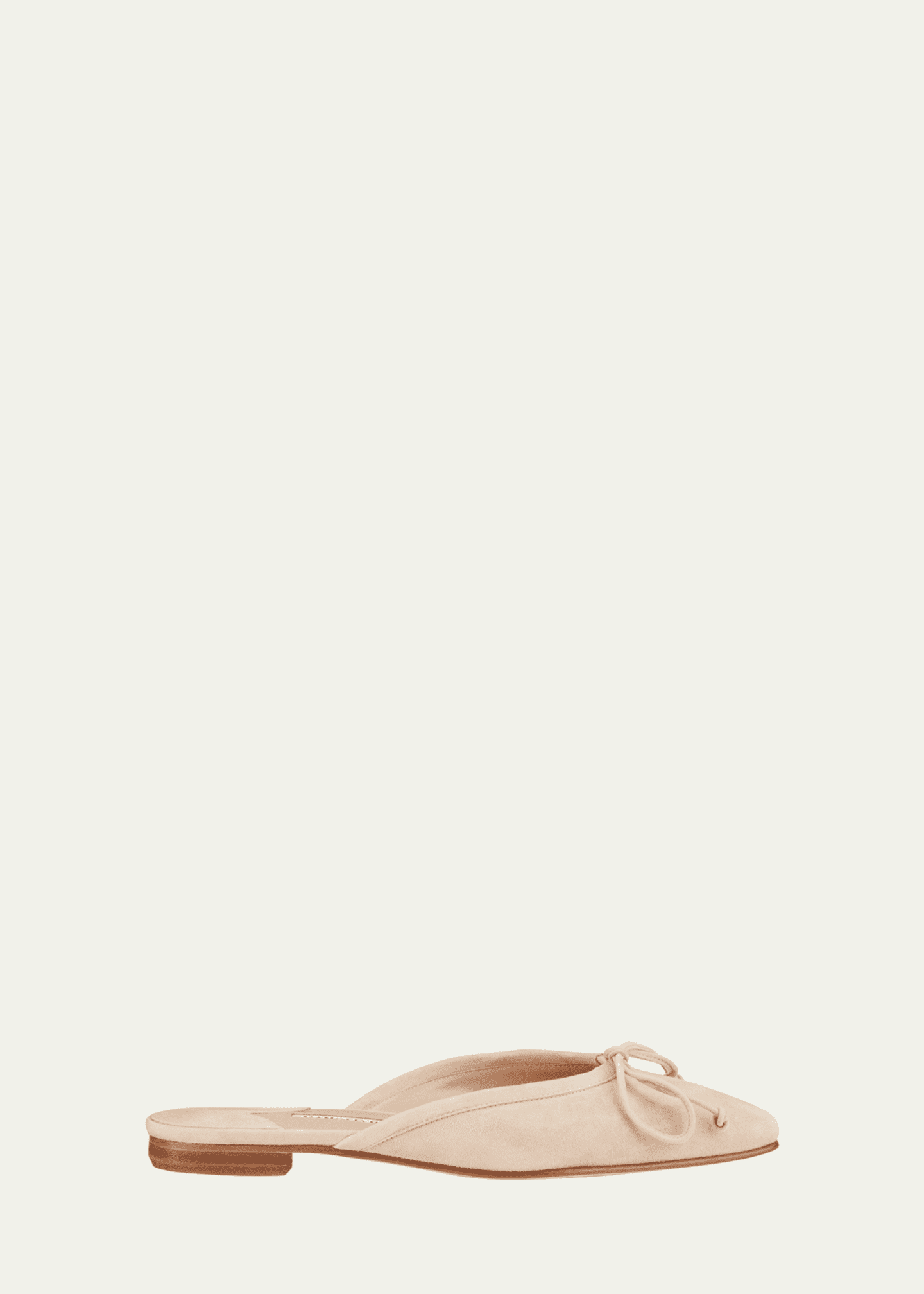 Manolo Blahnik Ballerimu Suede Bow Ballerina Flat Mules, Nude