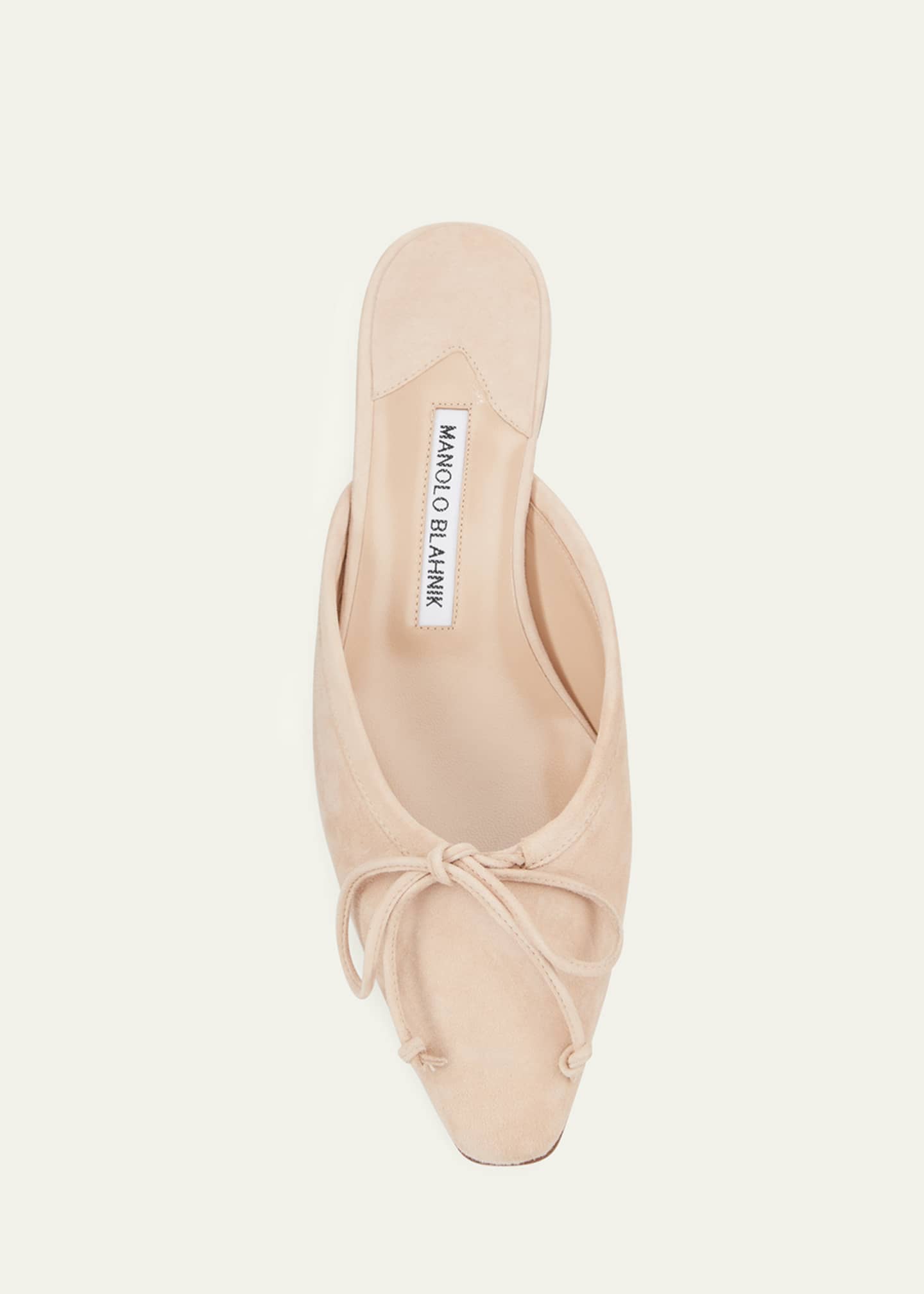 Manolo Blahnik Ballerimu Suede Bow Ballerina Flat Mules, Nude Image 3 of 3