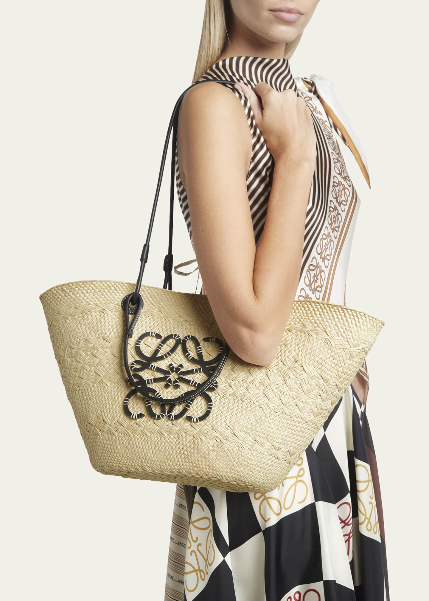 Loewe leather trimmed basket tote best sale