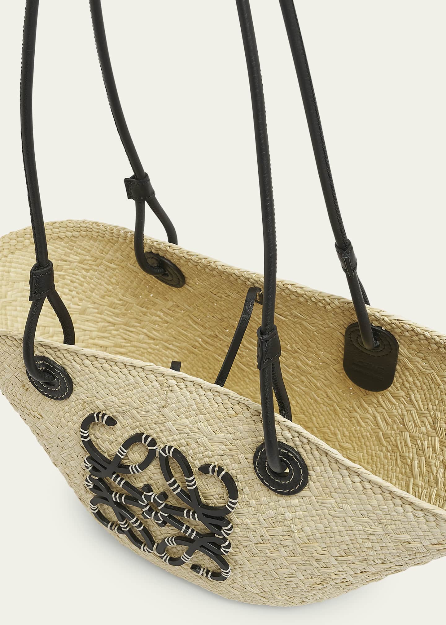 x Paula's Ibiza Anagram Small Basket Bag in Iraca Palm with Leather Handles