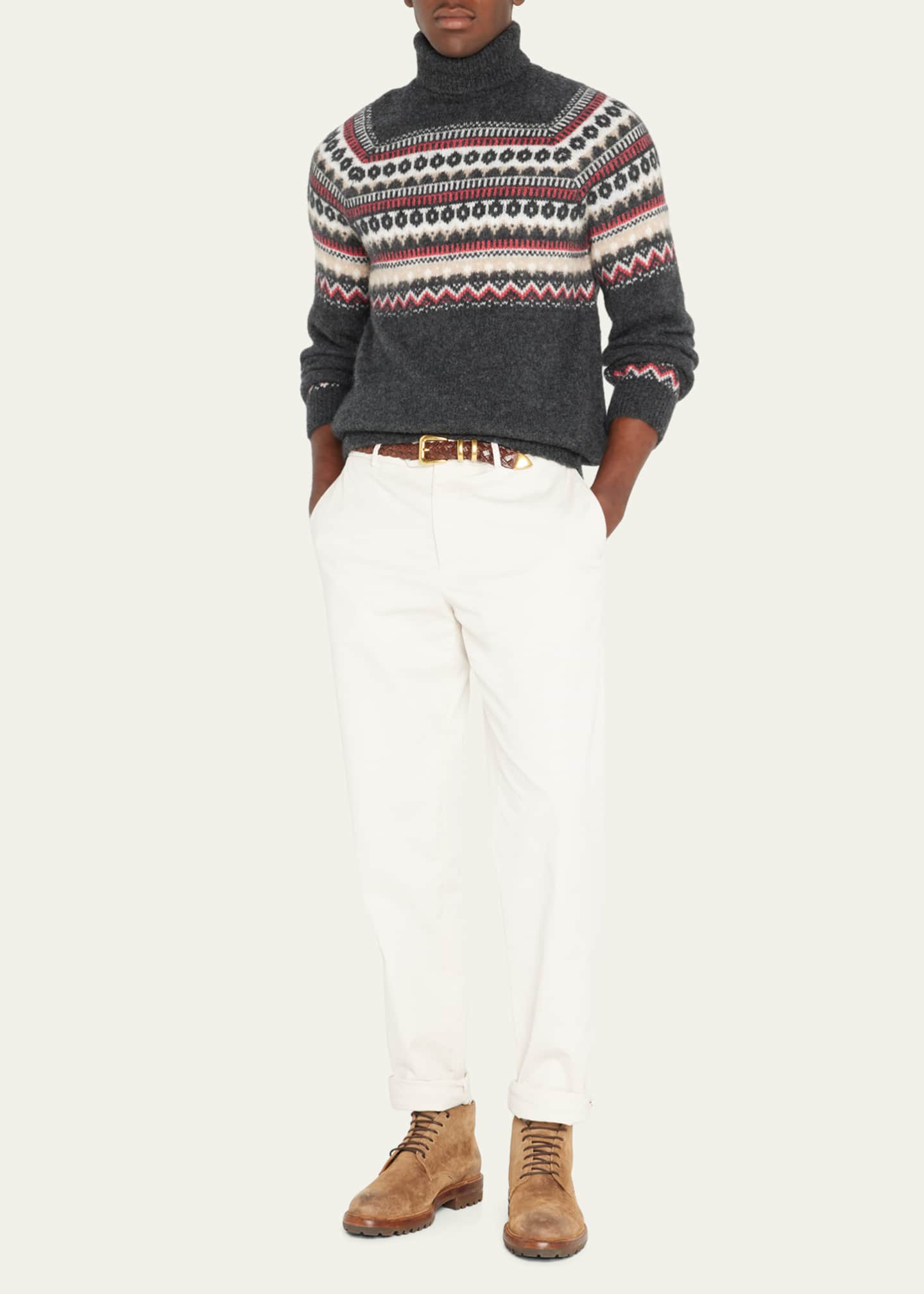 Brunello Cucinelli Men's American Pima Italian-Fit Chino Trousers Image 2 of 5