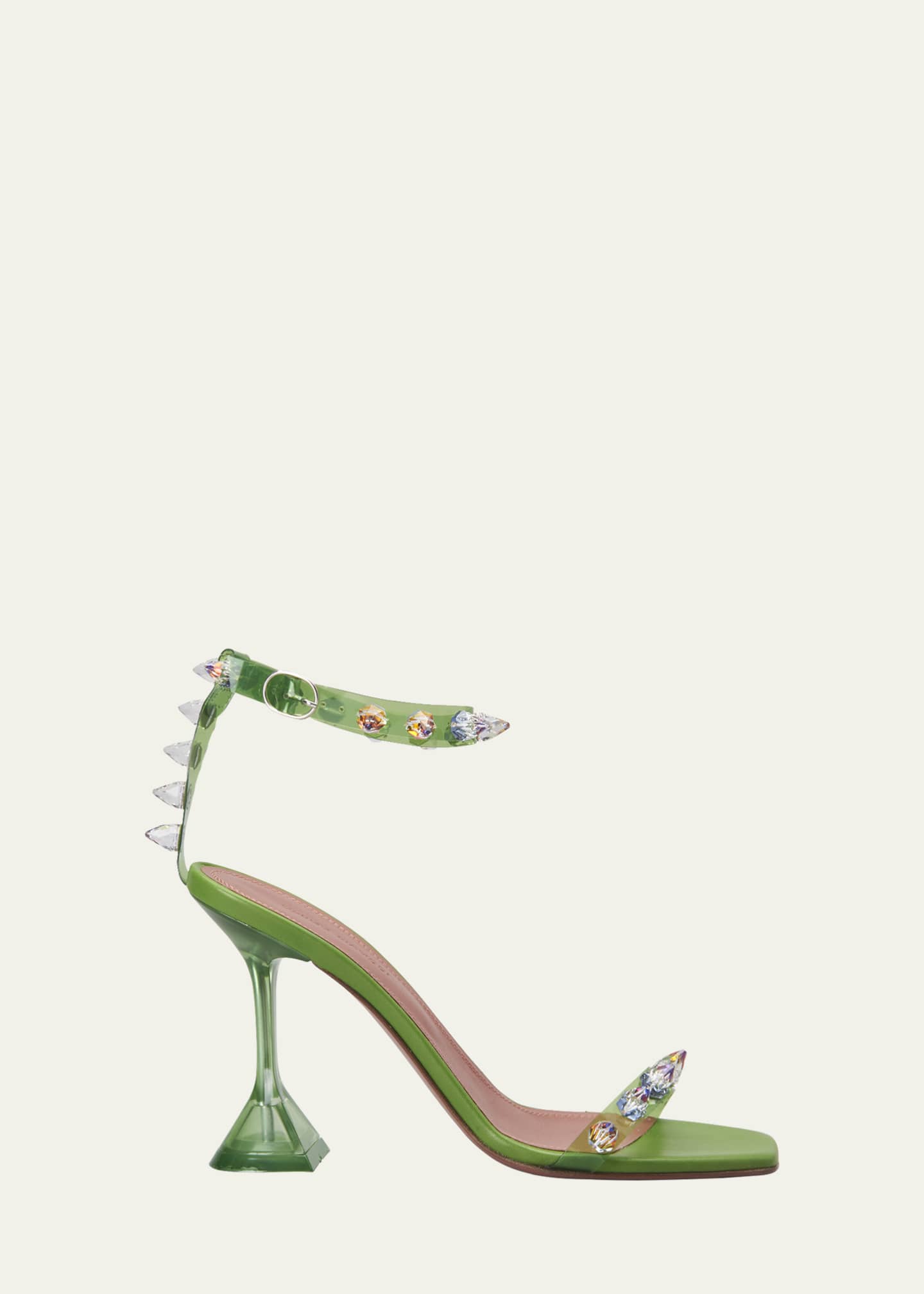 Amina Muaddi Julia Neon Crystal-Spike Clear Sandals - Bergdorf Goodman