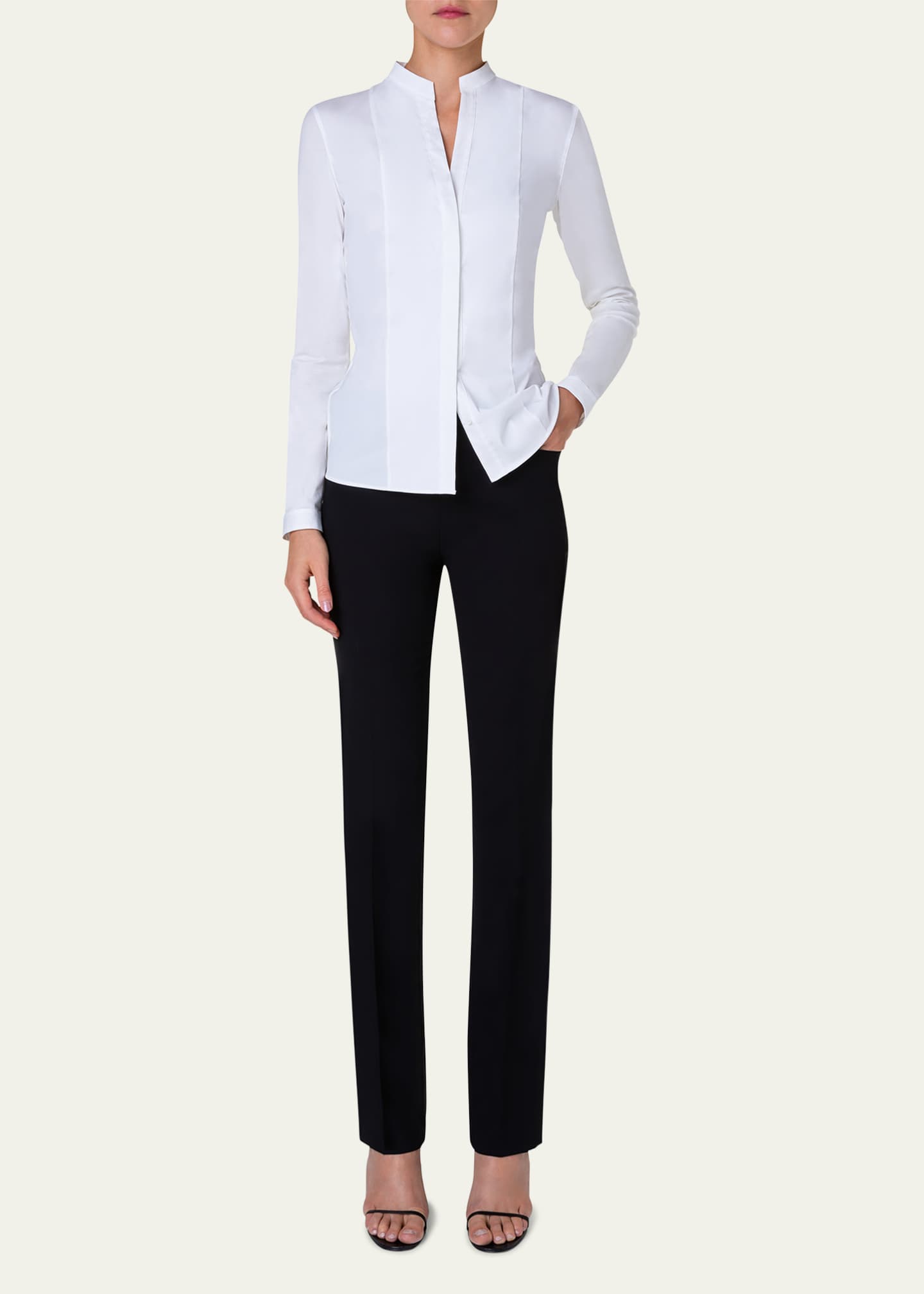 Akris punto Long-Sleeve Cotton Jersey-Back Blouse Image 2 of 5