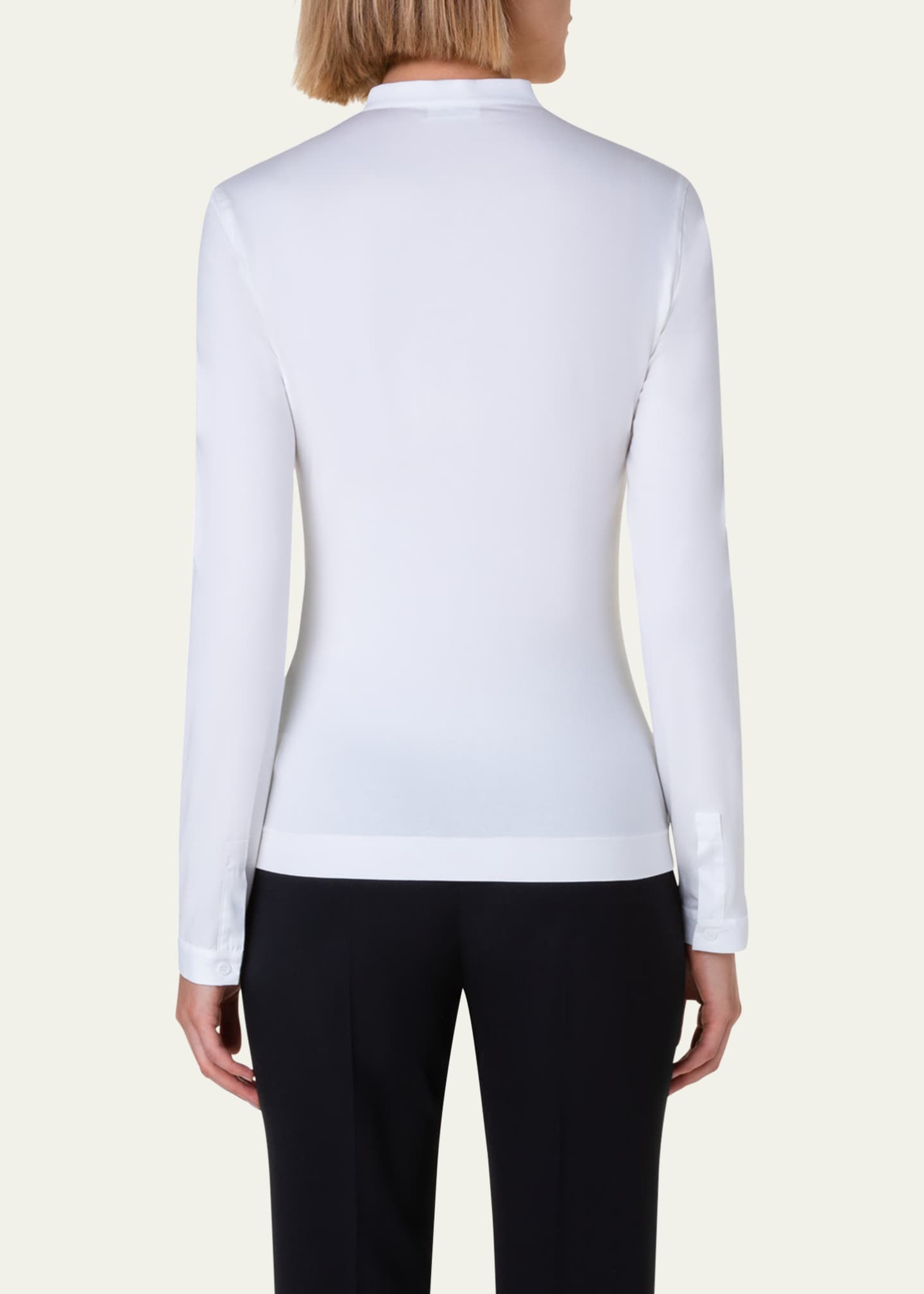 Akris punto Long-Sleeve Cotton Jersey-Back Blouse Image 3 of 5