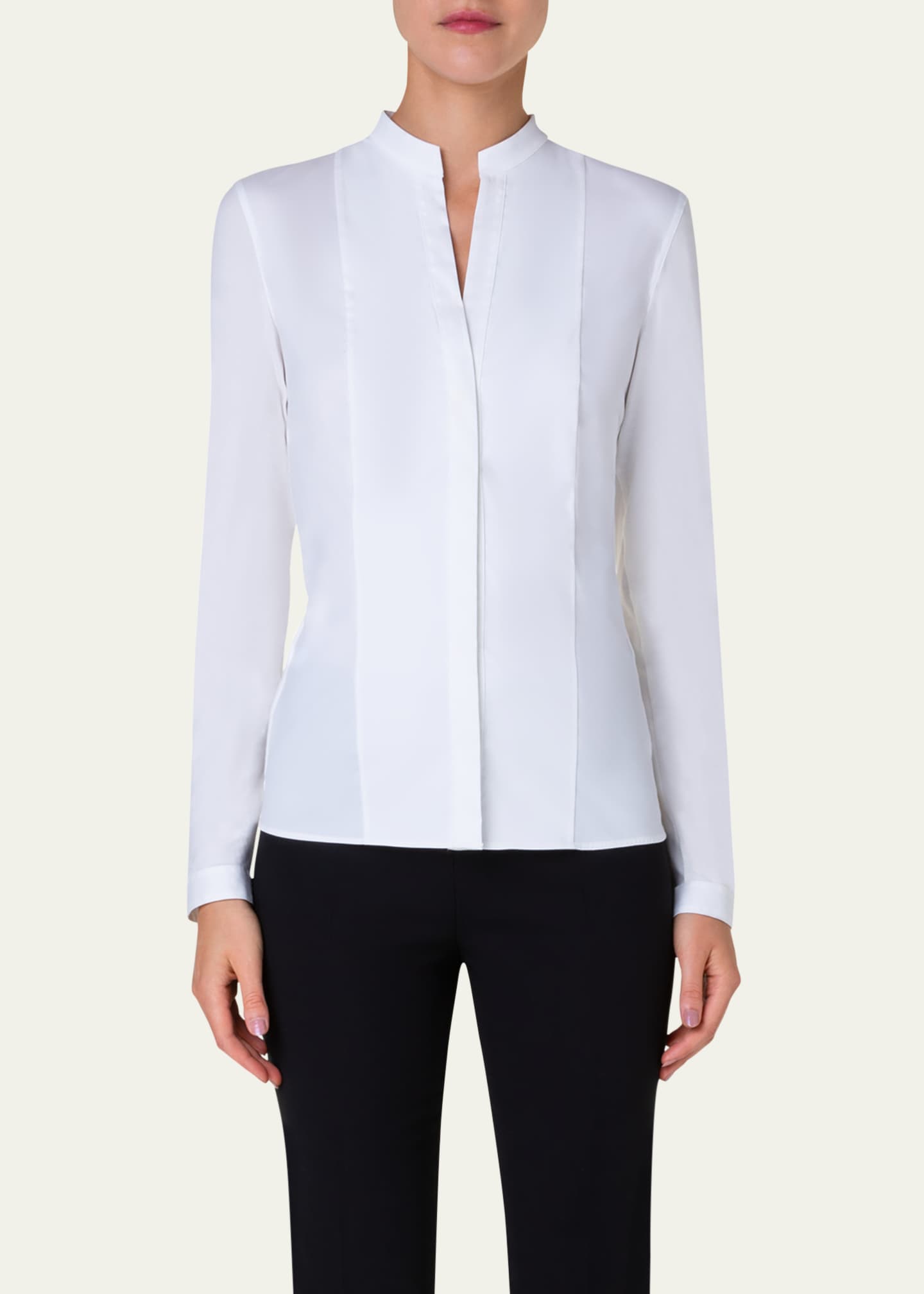 Akris punto Long-Sleeve Cotton Jersey-Back Blouse Image 4 of 5