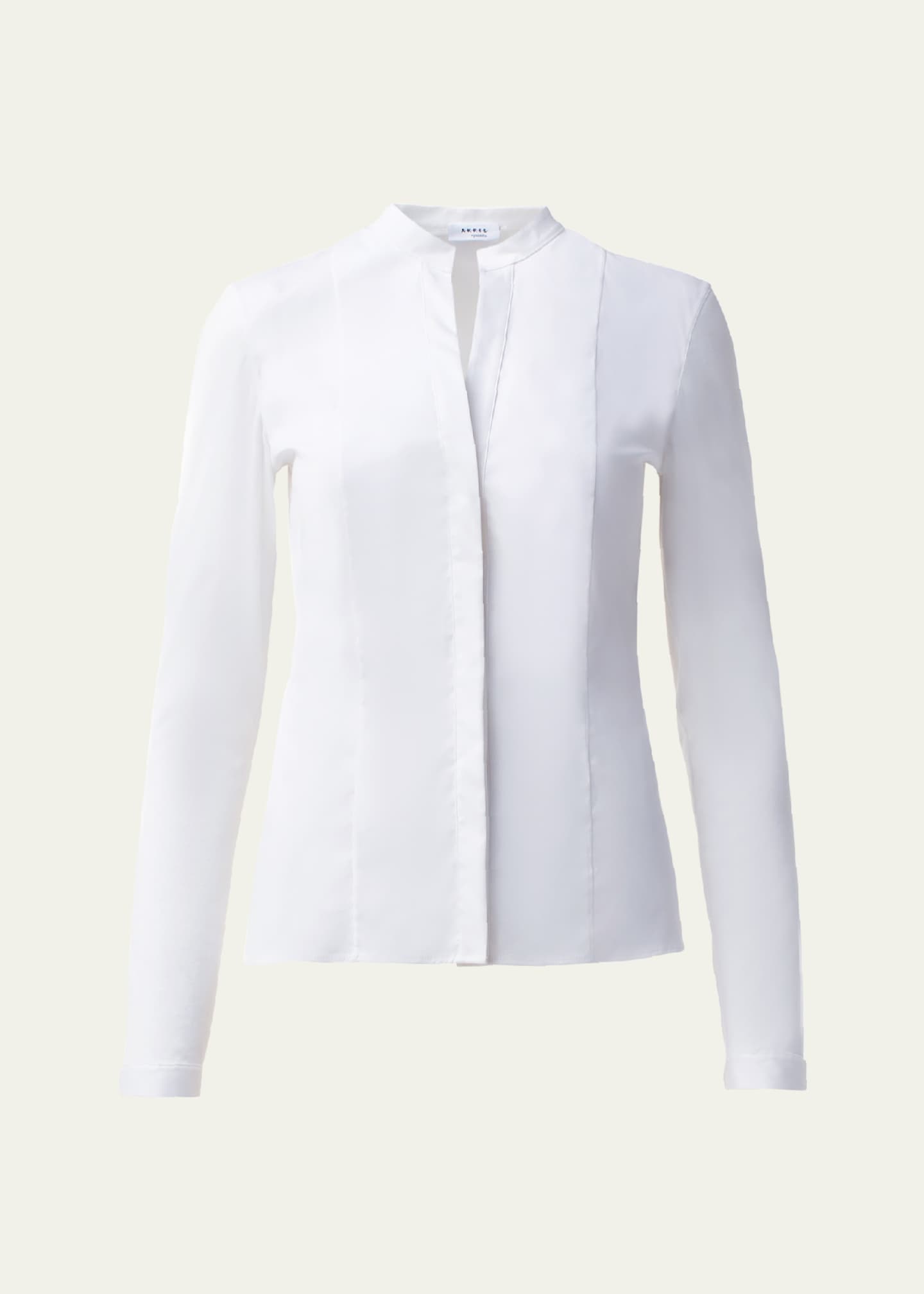 Akris punto Long-Sleeve Cotton Jersey-Back Blouse Image 1 of 5