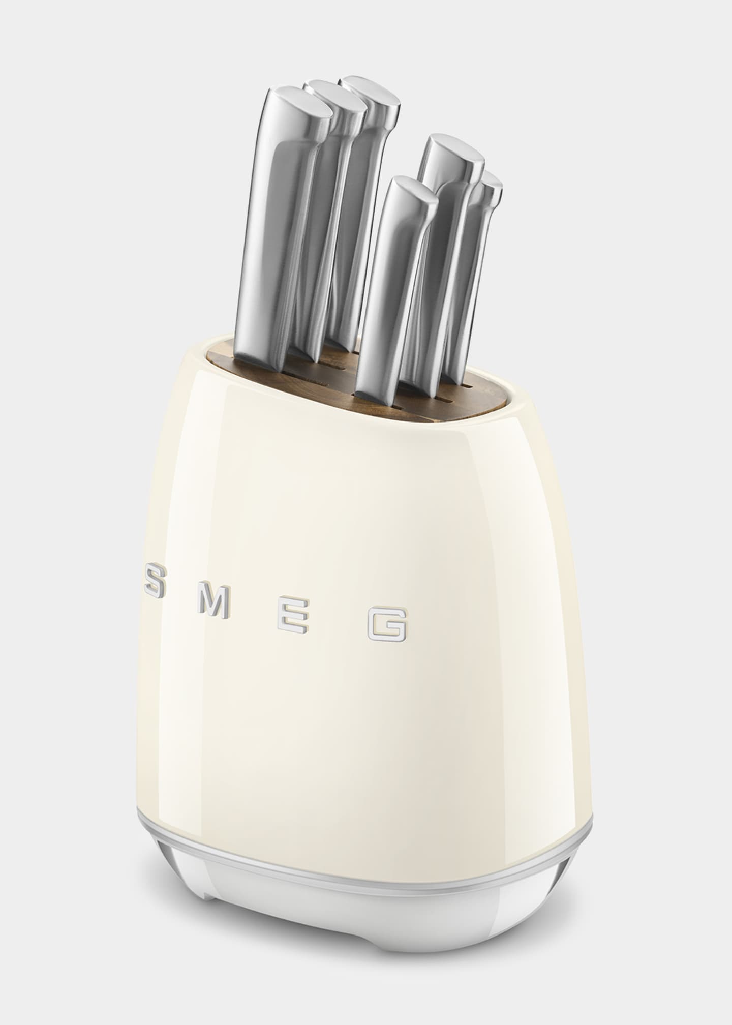 Smeg 7Piece Knife Block Set, Cream Bergdorf Goodman
