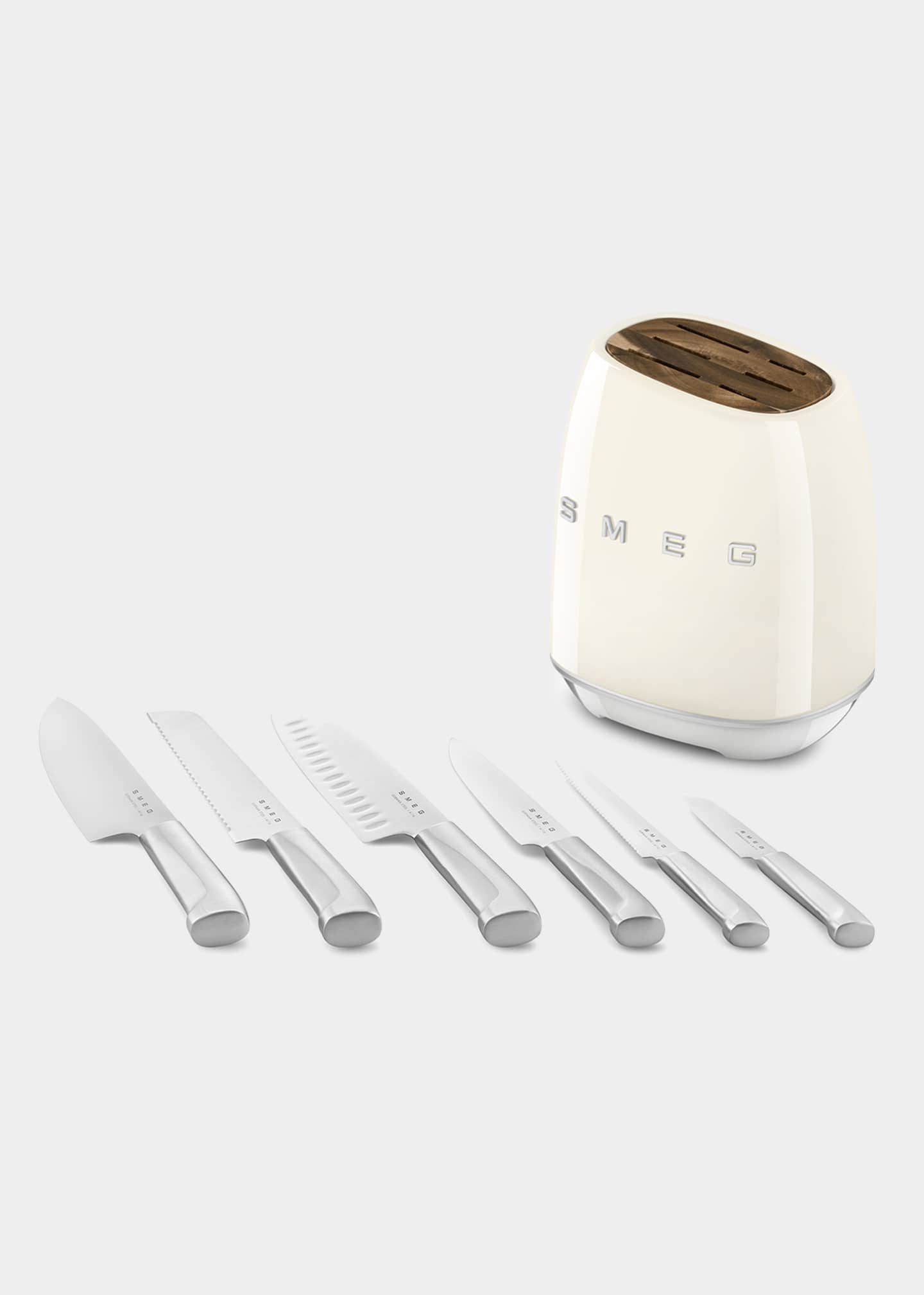 Smeg 7Piece Knife Block Set, Cream Bergdorf Goodman