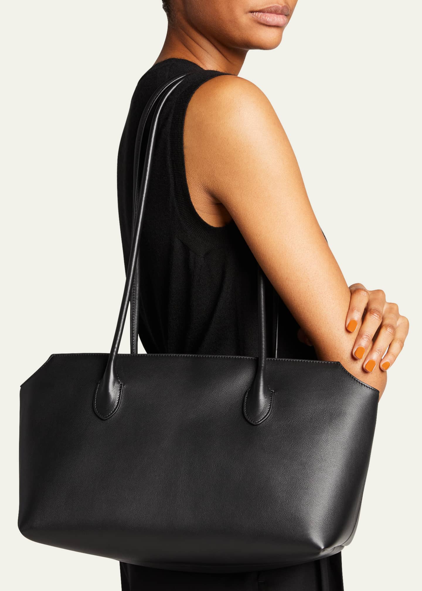 E W Leather Shoulder Bag in Black - The Row