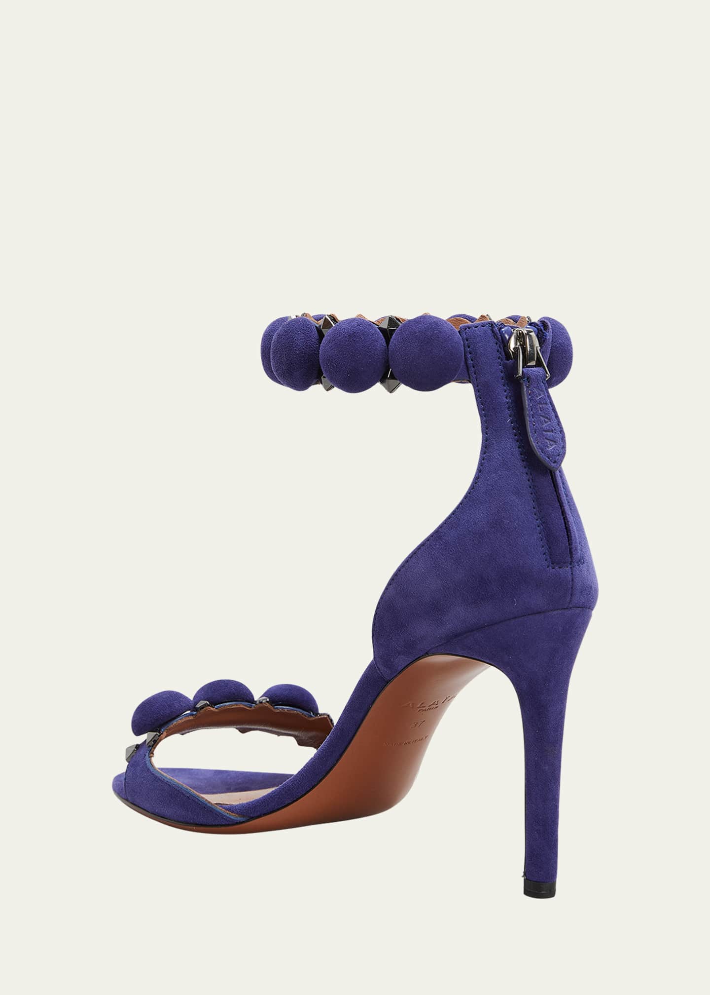 ALAIA Bombe Stud Suede Ankle-Wrap High-Heel Sandals Image 4 of 5