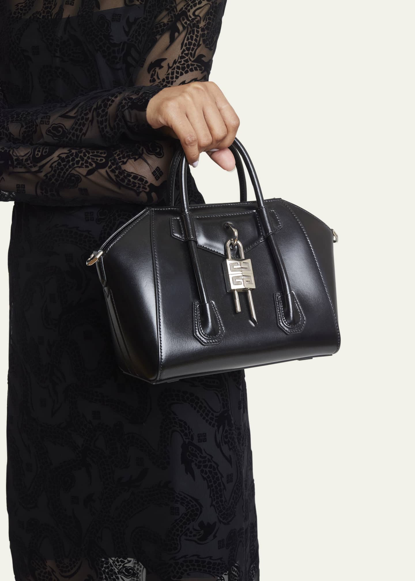 Givenchy Antigona Leather Lock Mini Satchel Bag Black