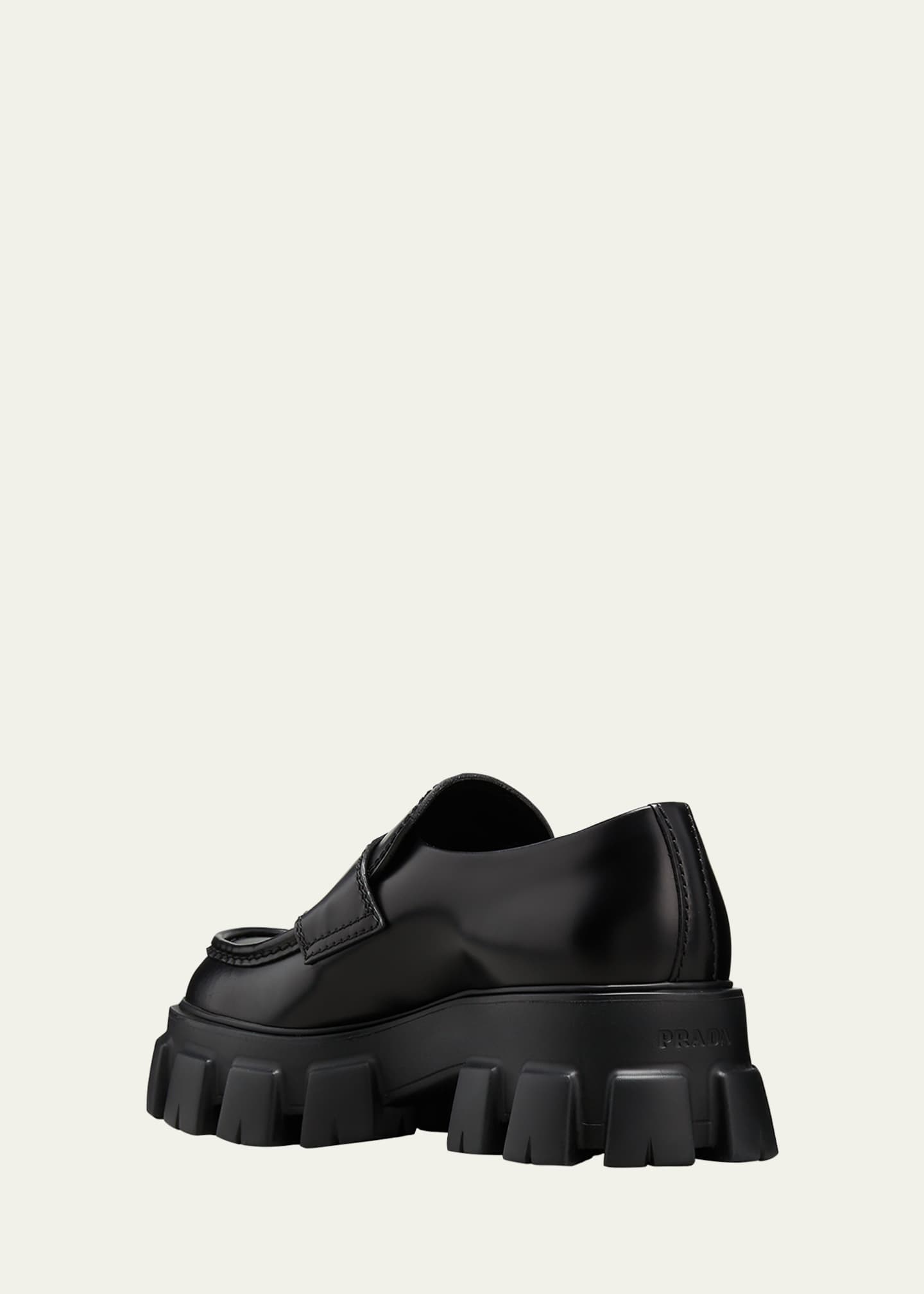 Prada Men's Monolith Lug-Sole Brushed Leather Loafers Image 4 of 7