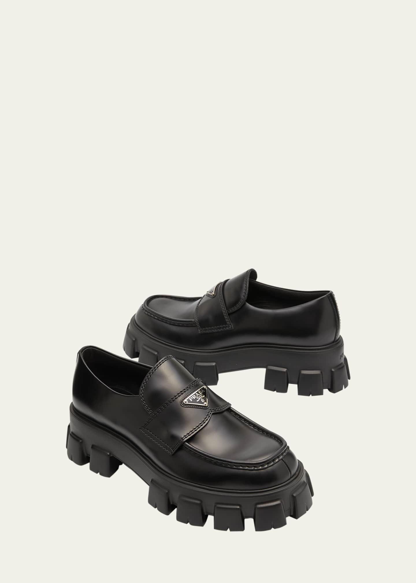 Prada Men's Monolith Lug-Sole Brushed Leather Loafers Image 7 of 7