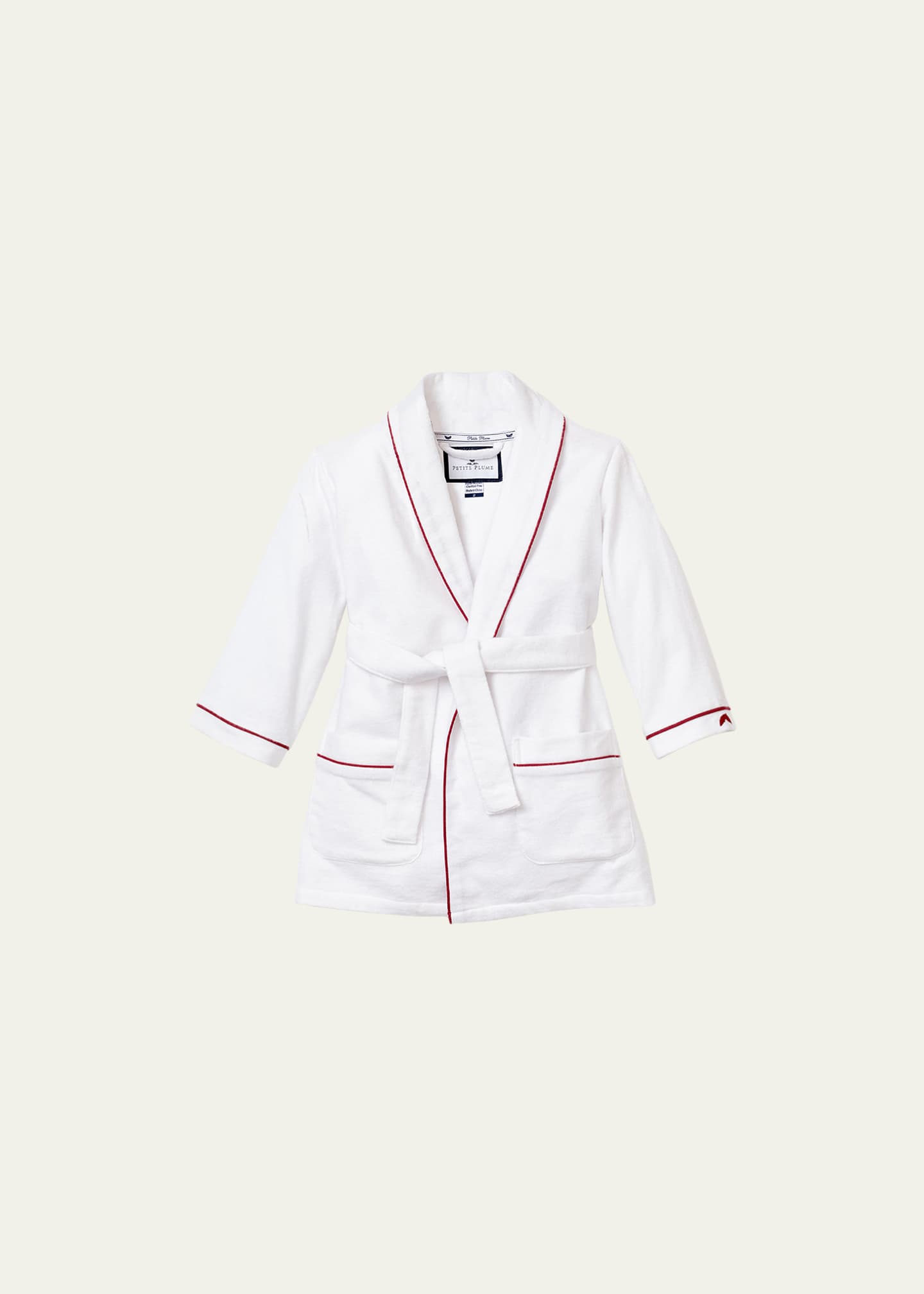 Petite Plume Kid's Solid Flannel Robe w/ Contrast Piping, Size 6M-14
