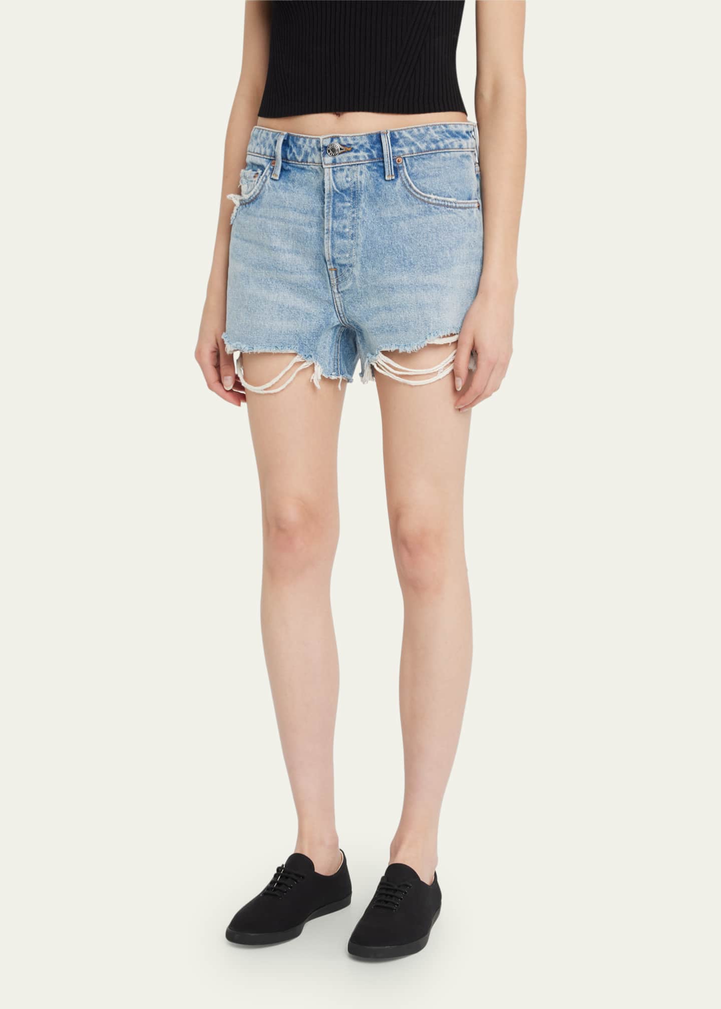 GRLFRND Helena Destroyed Boyfriend Shorts Bergdorf Goodman