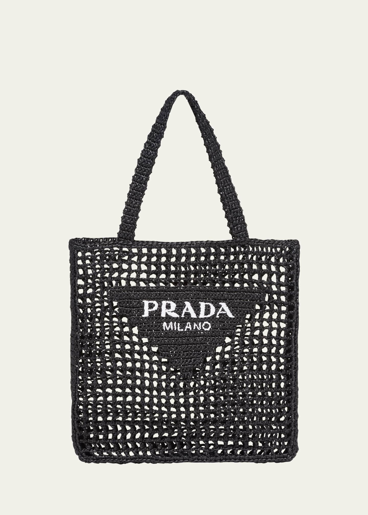 Prada Logo Checkered Raffia Tote Bag - Bergdorf Goodman