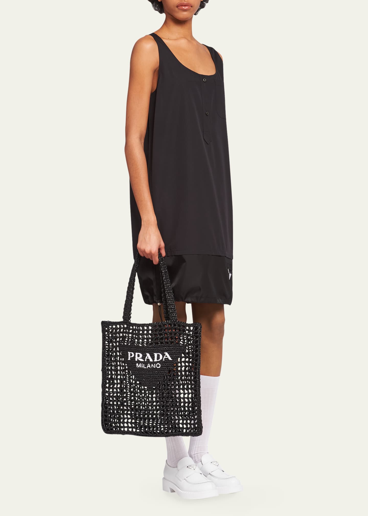 Prada Women's Logo Raffia Tote Bag