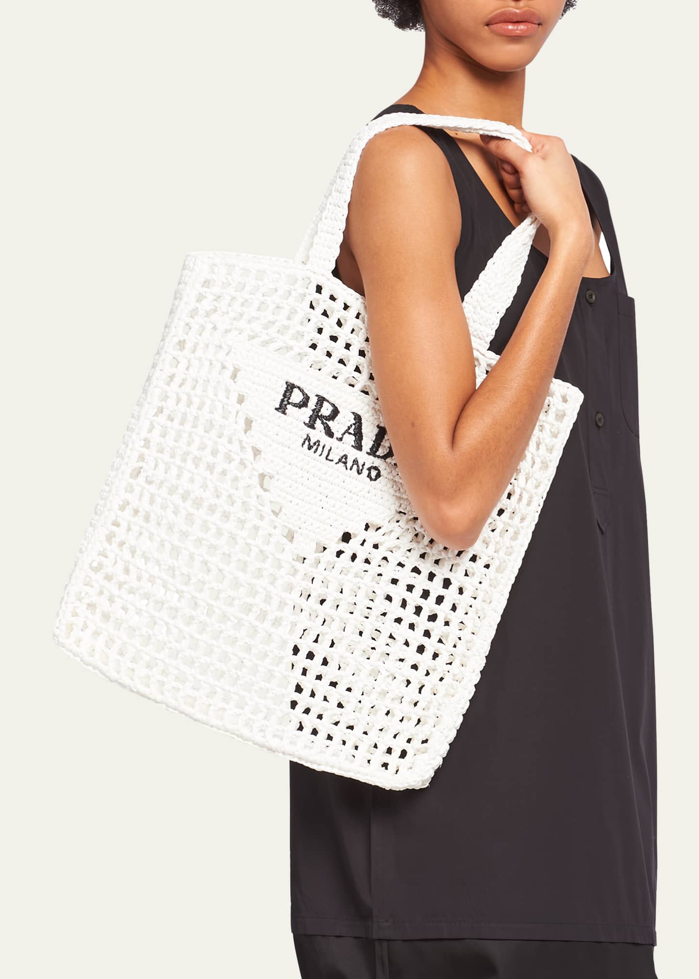 Prada Bicolor Woven Logo Shopper Tote Bag - Bergdorf Goodman