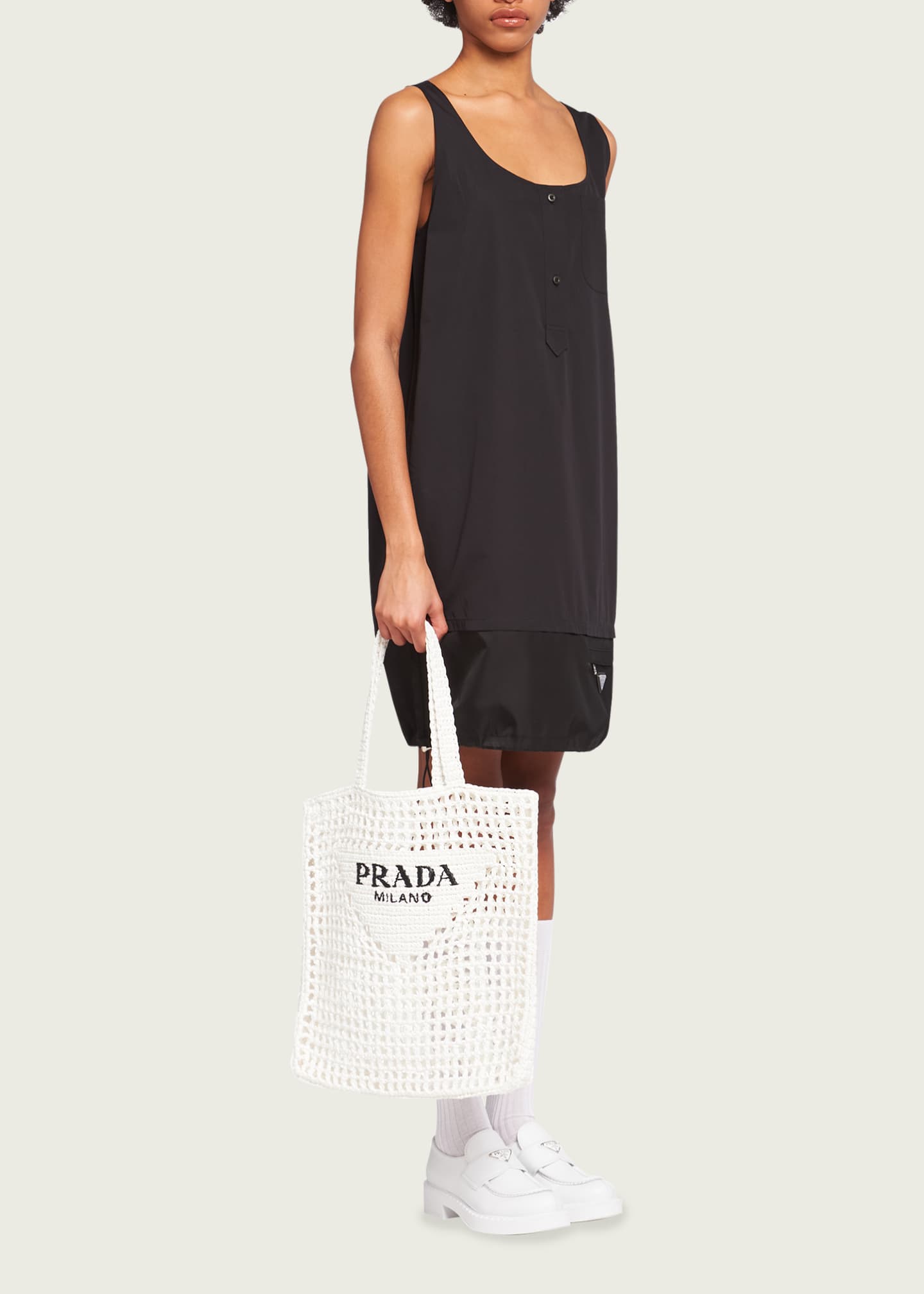 PRADA アイボリー トートバッグ Prada Bicolor Woven Logo Shopper Tote Bag - Bergdorf Goodman
