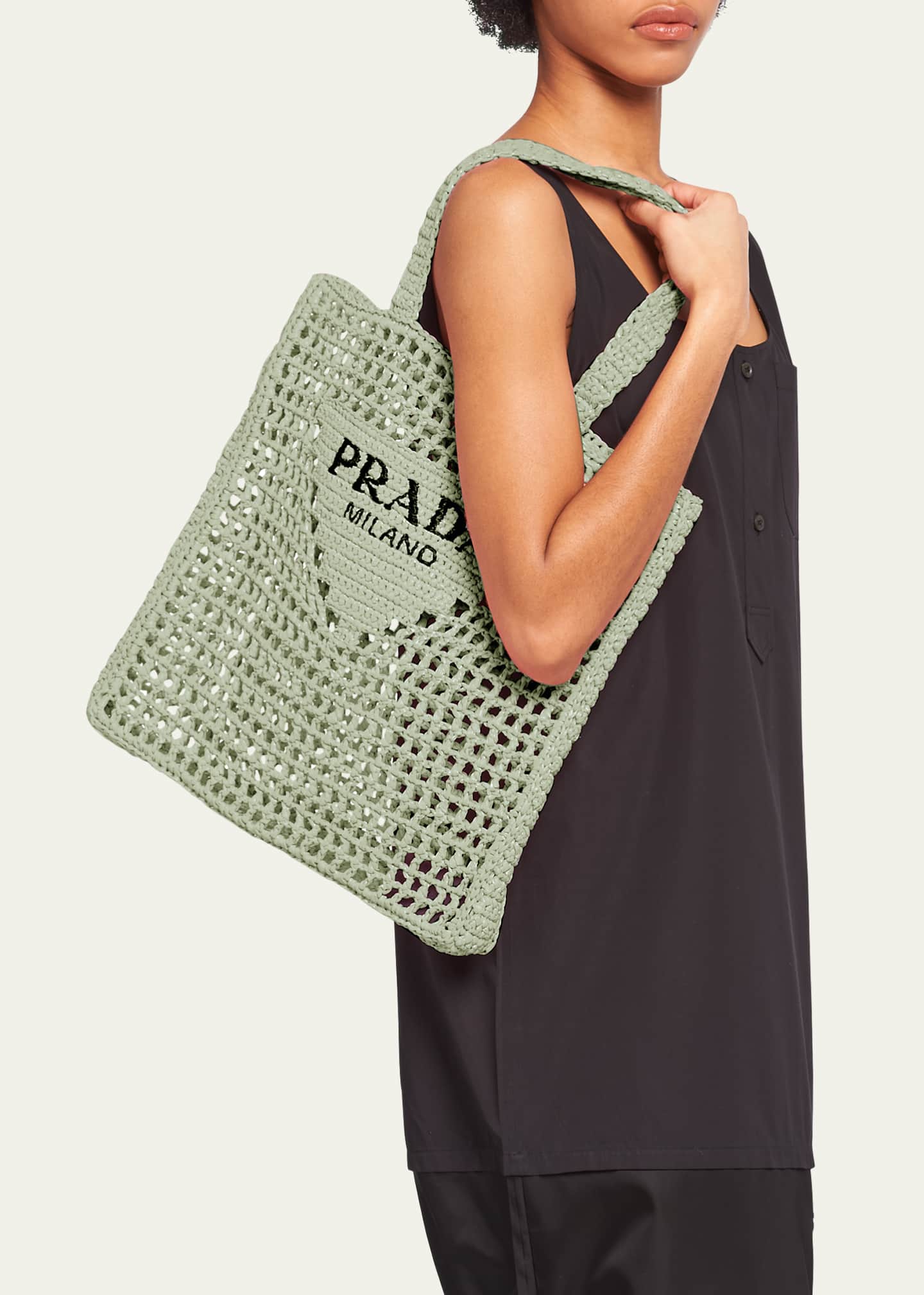 Bicolor Woven Logo Shopper Tote Bag