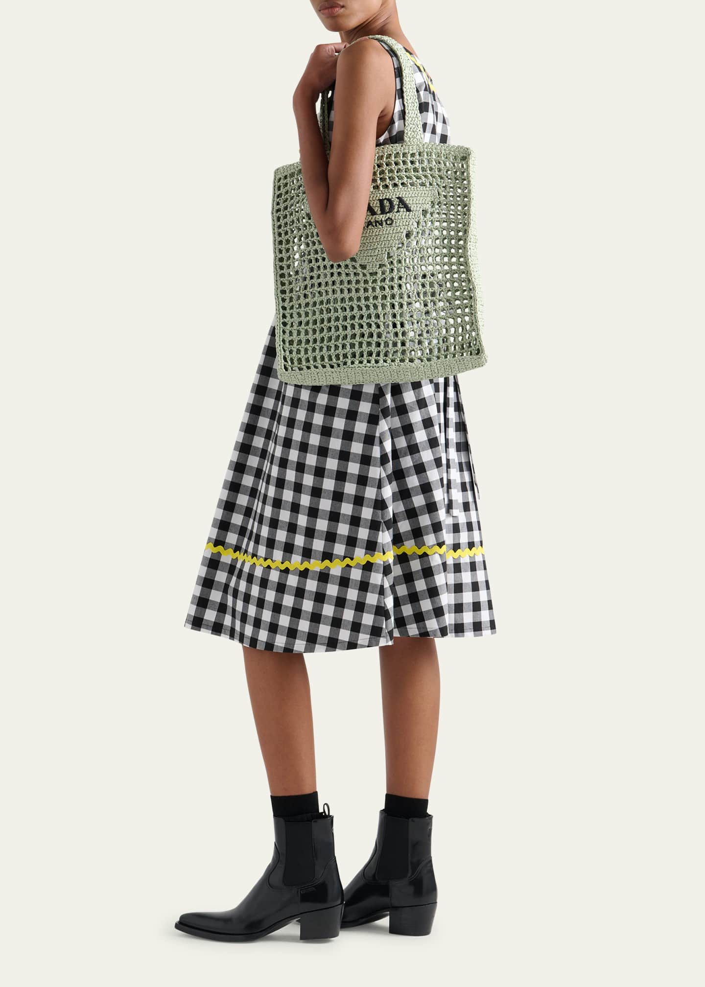 Bicolor Woven Logo Shopper Tote Bag